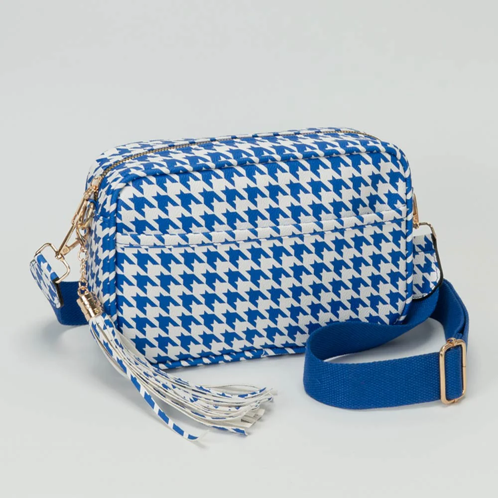 Faux Leather Houndstooth Pattern Crossbody Bag - Image 7