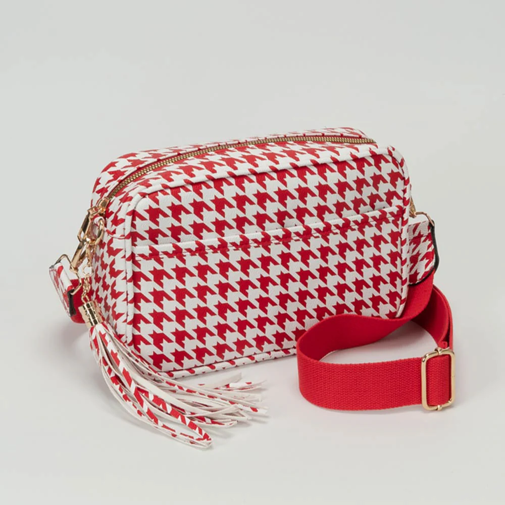 Faux Leather Houndstooth Pattern Crossbody Bag - Image 9