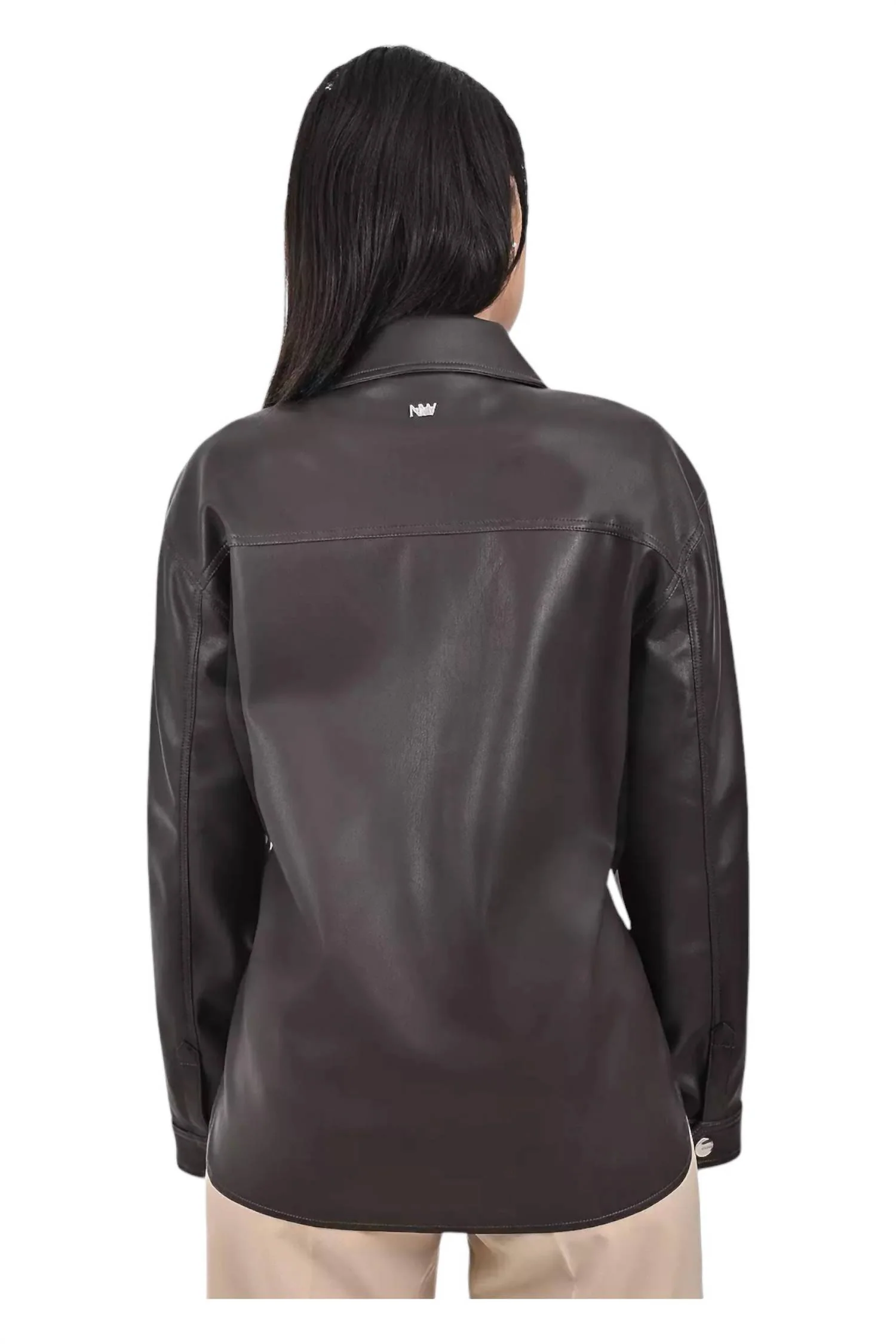 Faux Leather Shacket In Brown - Image 2