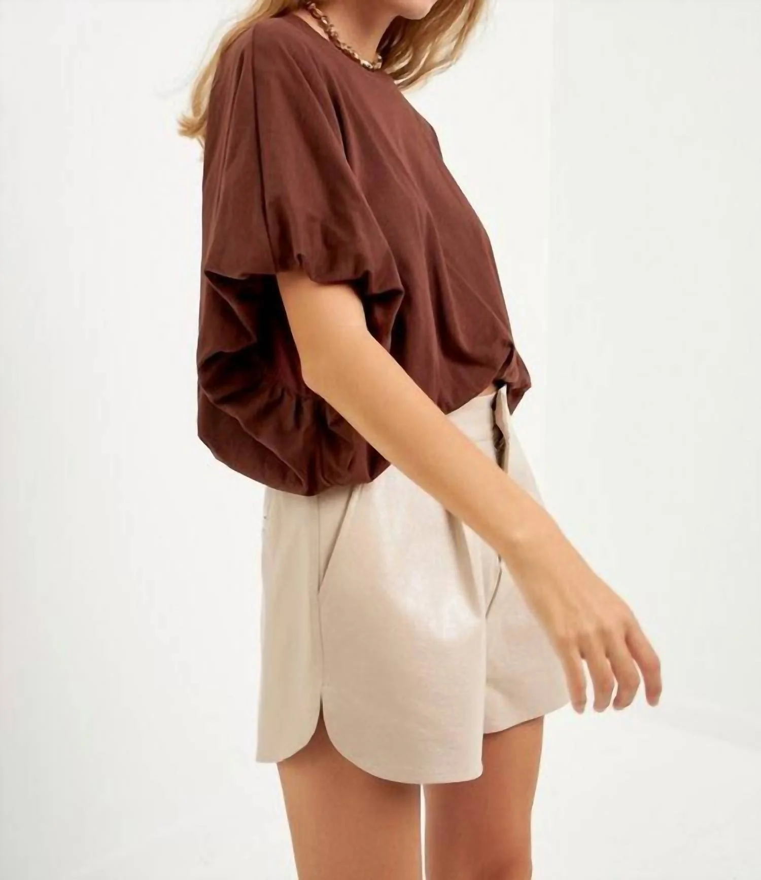 Faux Leather Shorts In Taupe - Image 3