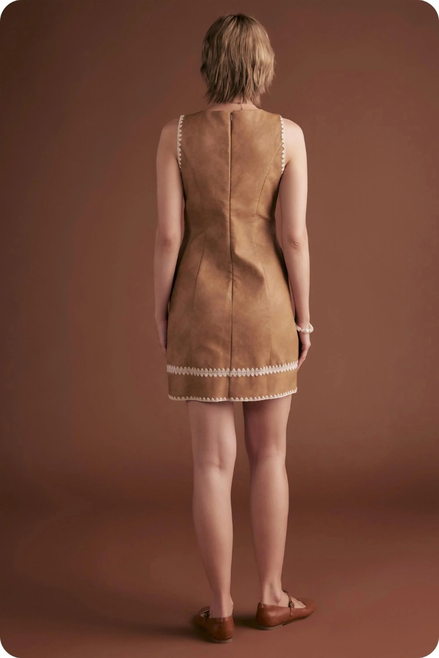 Faux Leather Whipstitch Dress In Sand - Image 3