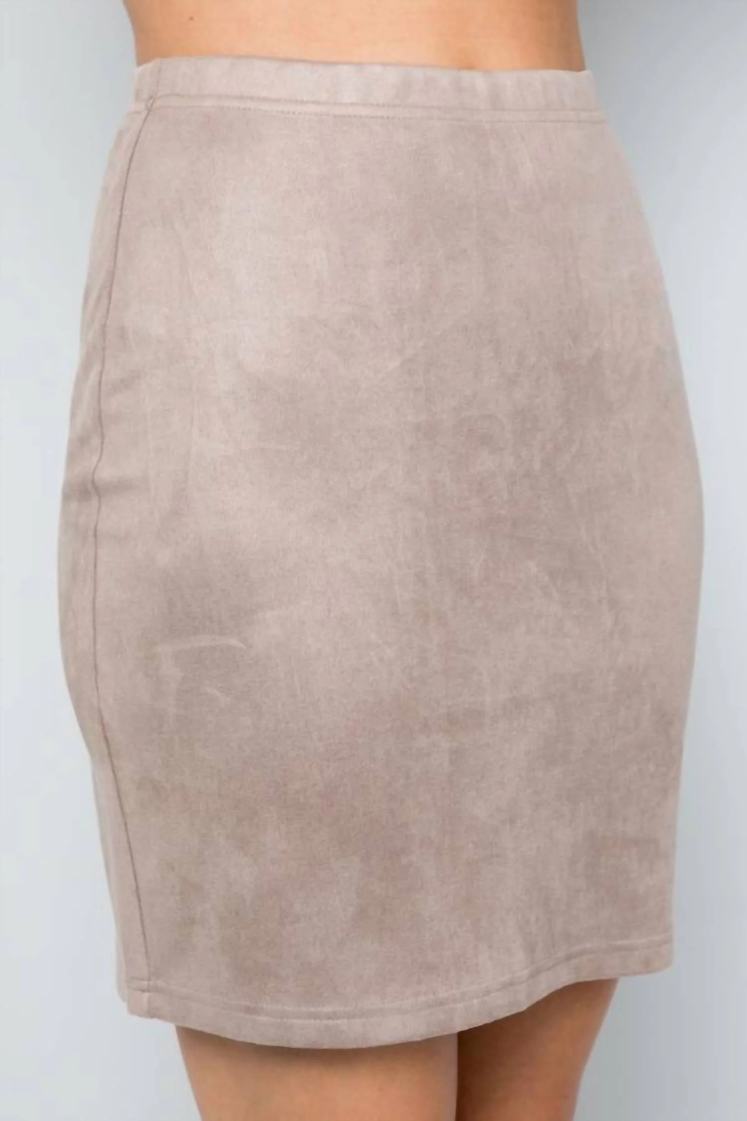 Faux Suede Stretch Mini Skirt In Taupe - Image 2