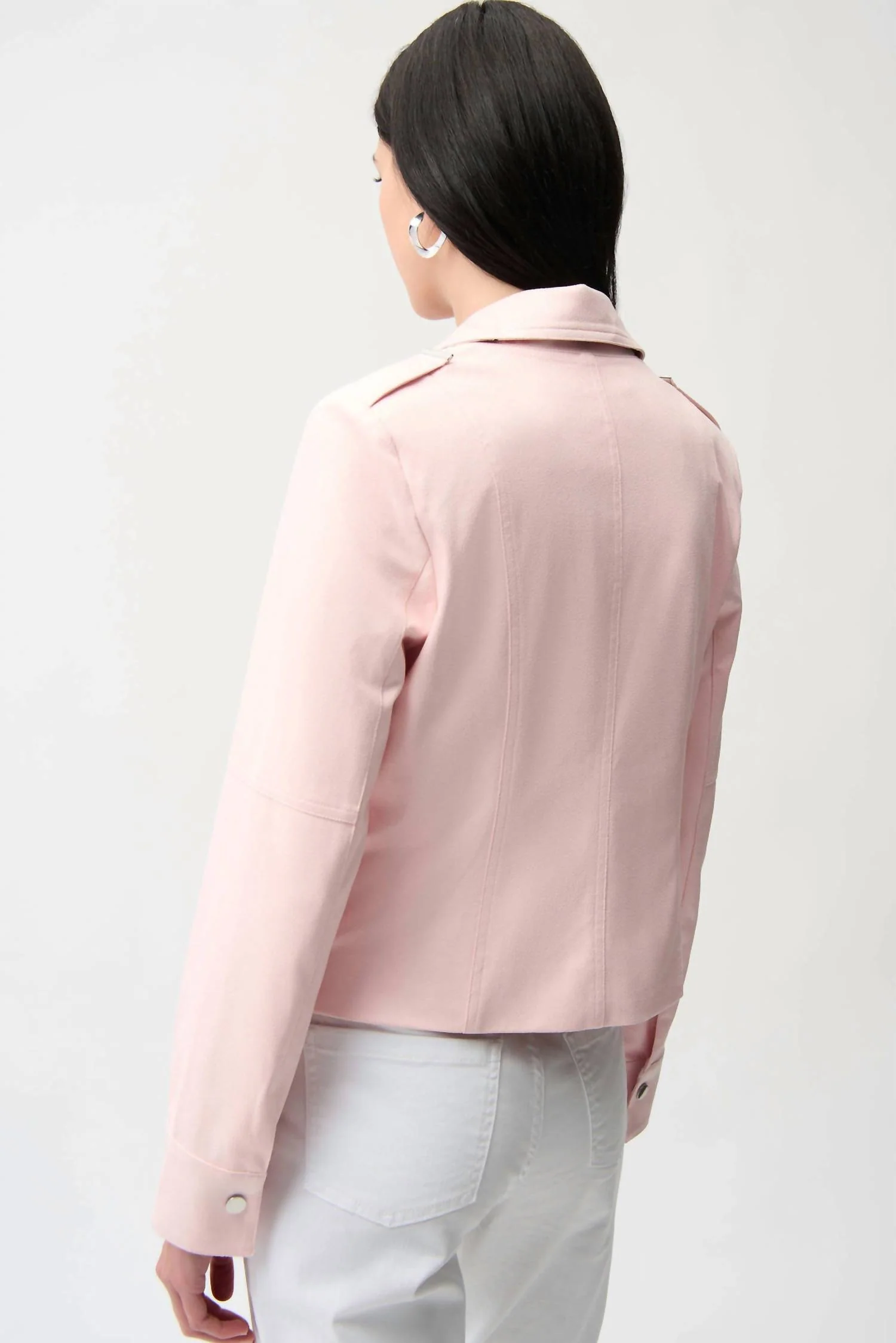 Faux Suede Zip Front Jacket In Petal Pink - Image 2