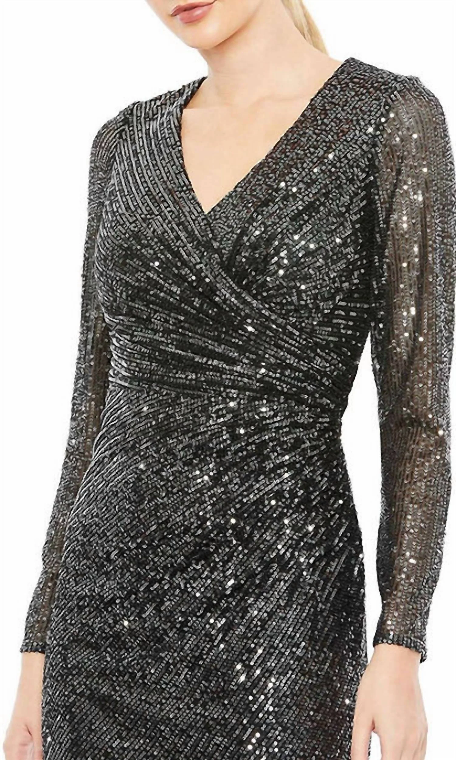 Faux Wrap Dress In Grey - Image 3