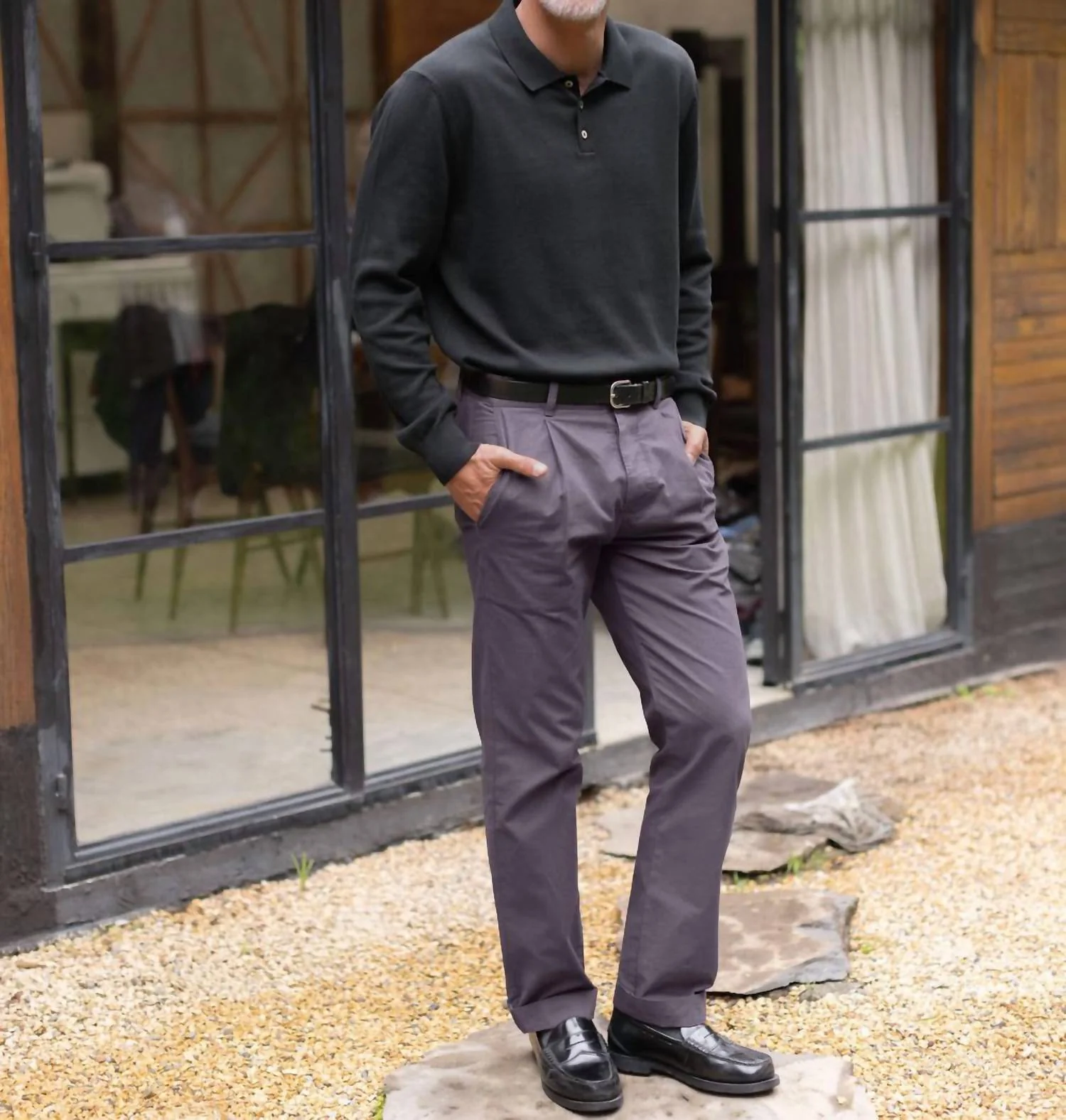 Feather Long Sleeve Polo In Night
