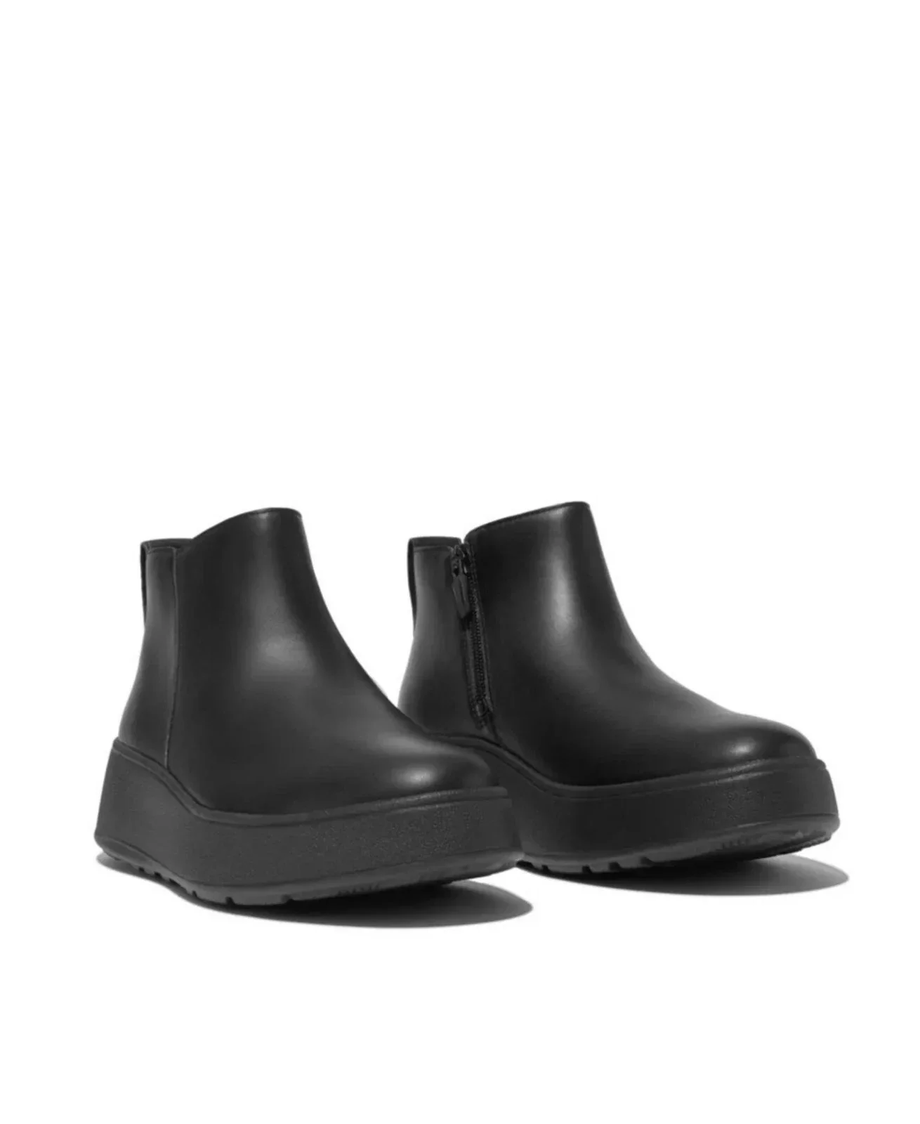 FitFlop F-Mode Women's Black Leather Round Toe Platform Ankle Boots RHS8274