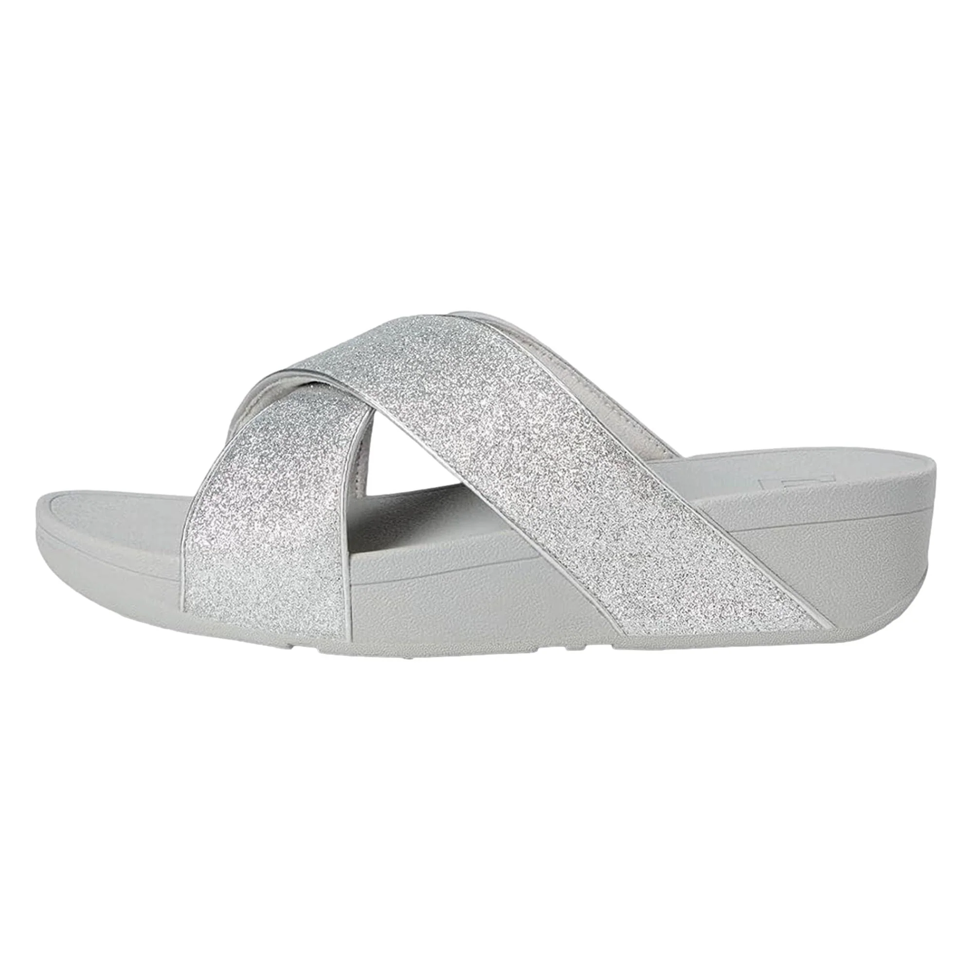 FitFlop Lulu Glitterdust Cross Slides Silver F0030-0724 Women's