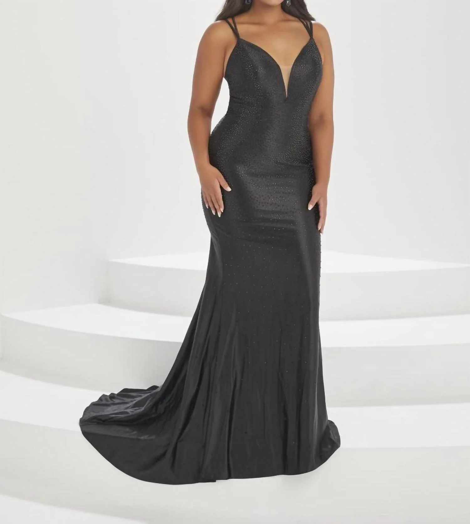 Fitted Heat Stone Gown In Black