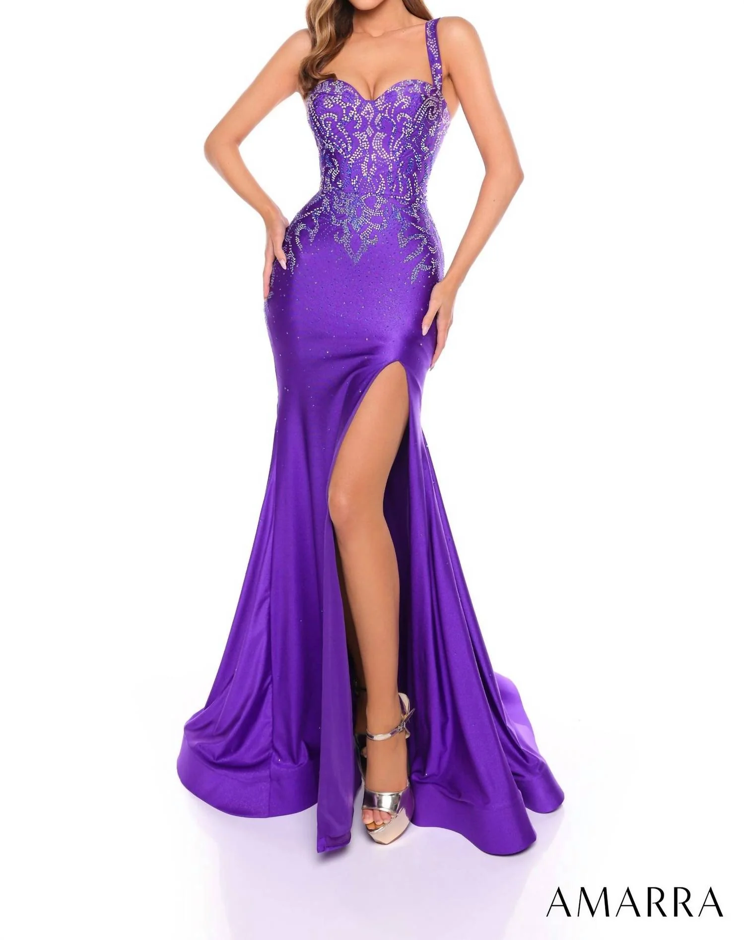 Fitted Hot Stone Prom Dress With Sweetheart Neckline In Purple