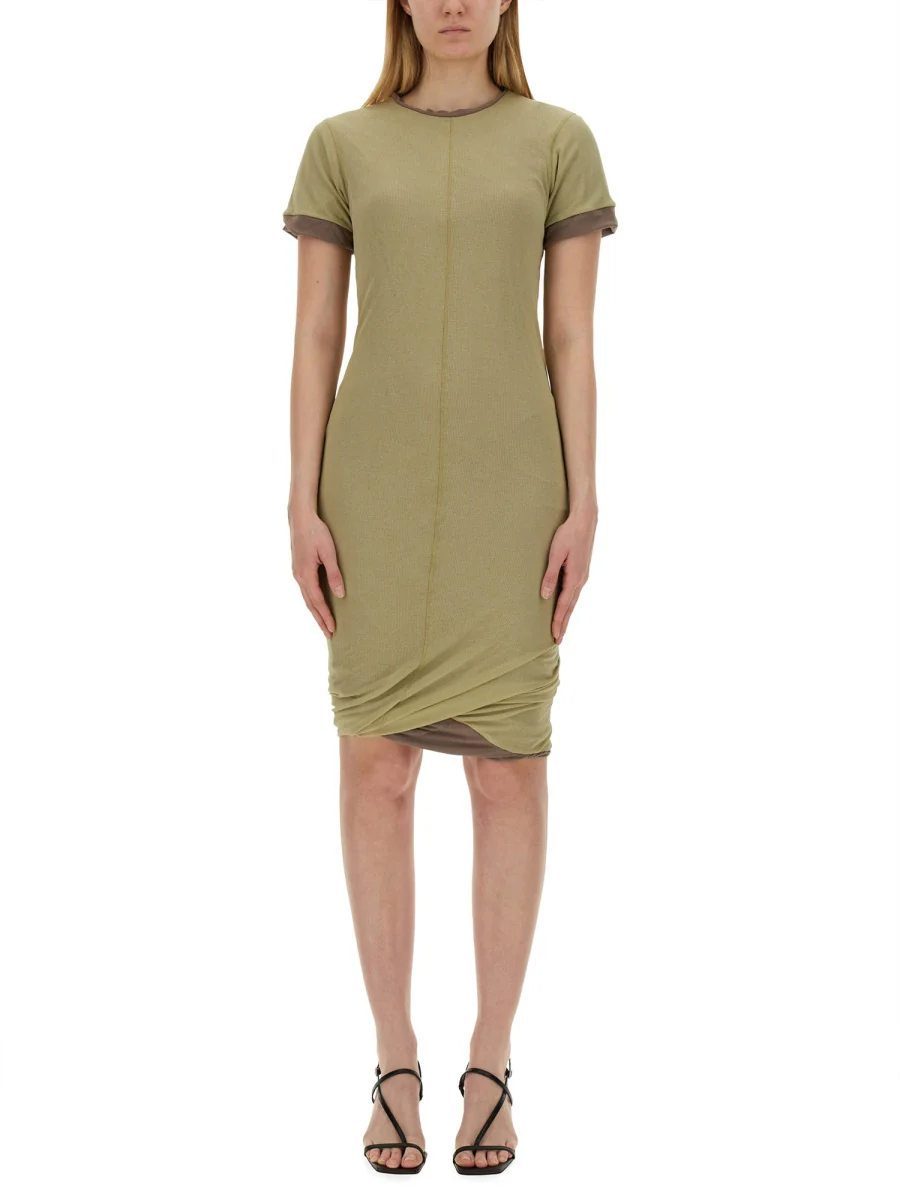 Fitted Mini Dress With Layered Hem And Contrasting Trim