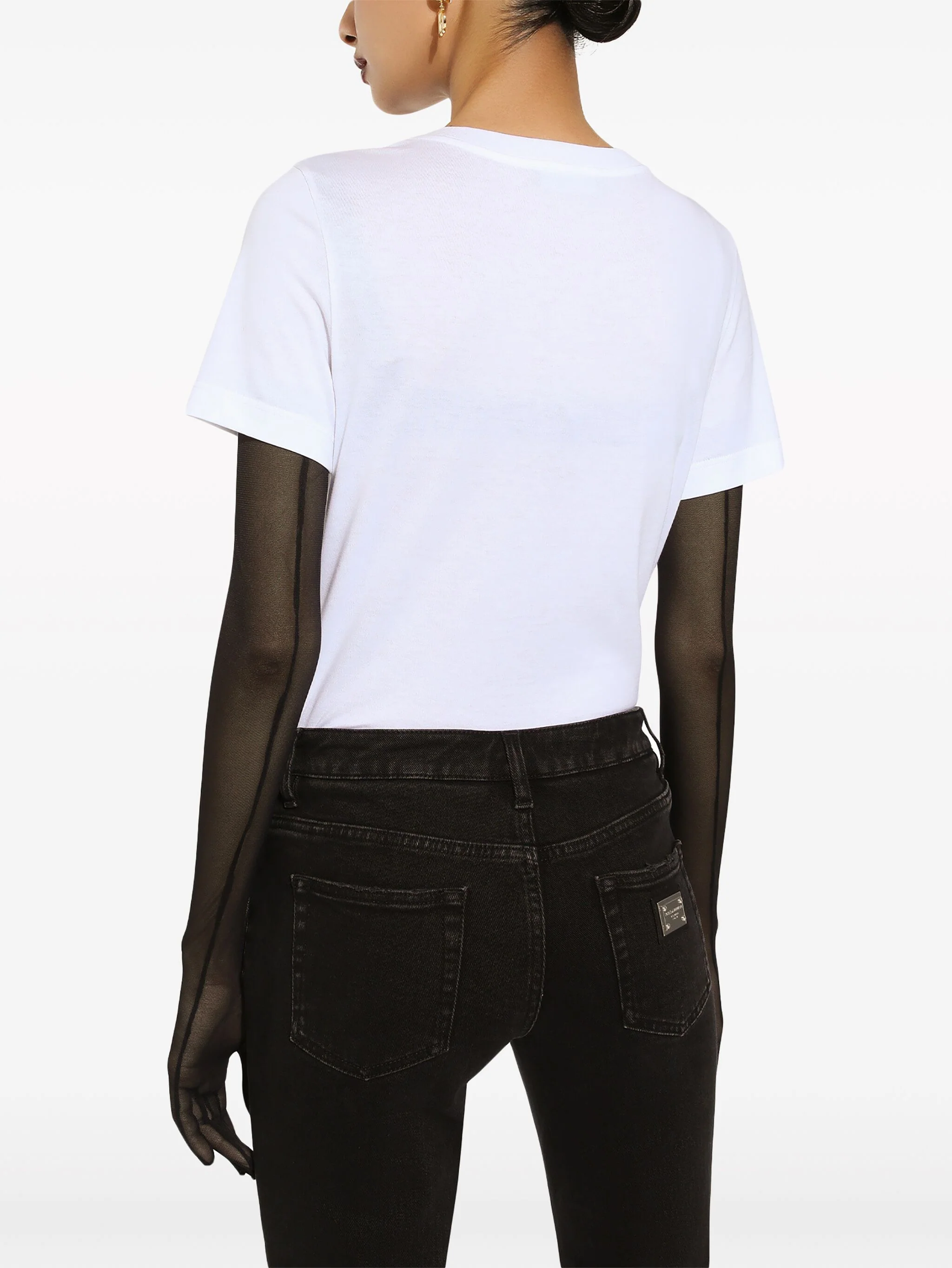 Fitted White Cotton Jersey Lace T-Shirt - Image 4