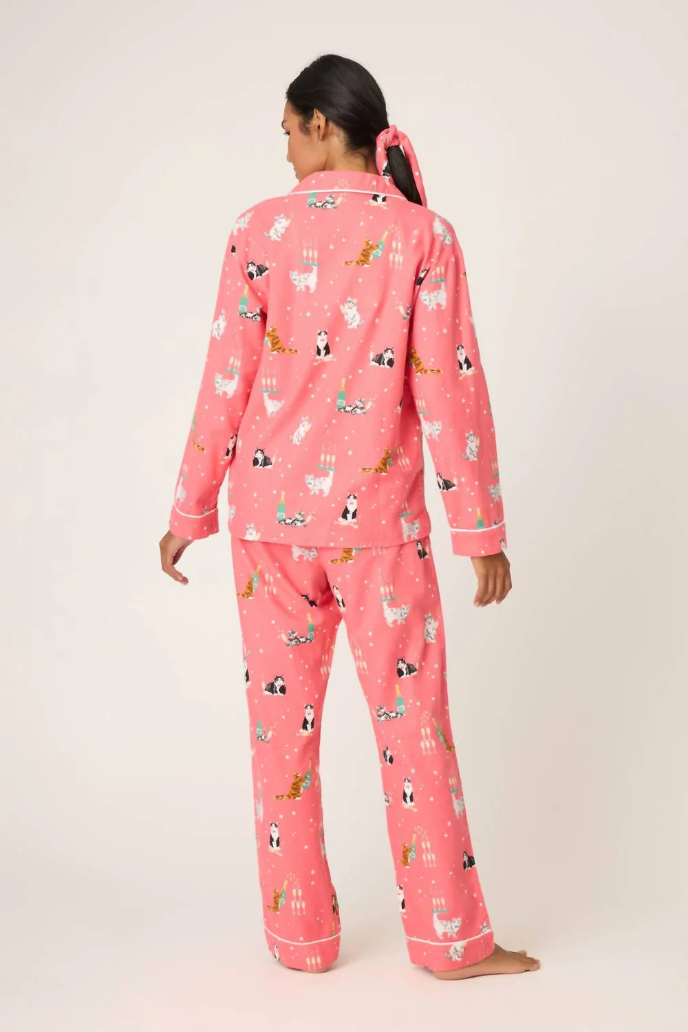 Flannel Long Sleeve Pajama Set In Dark Coral - Image 2