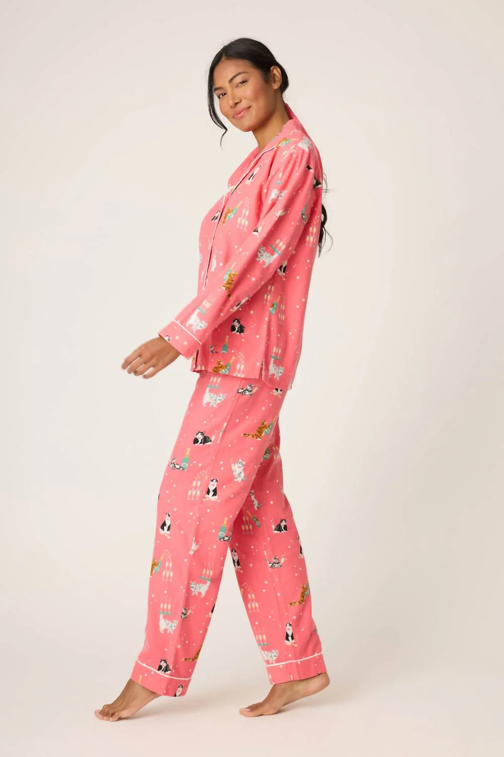 Flannel Long Sleeve Pajama Set In Dark Coral - Image 3