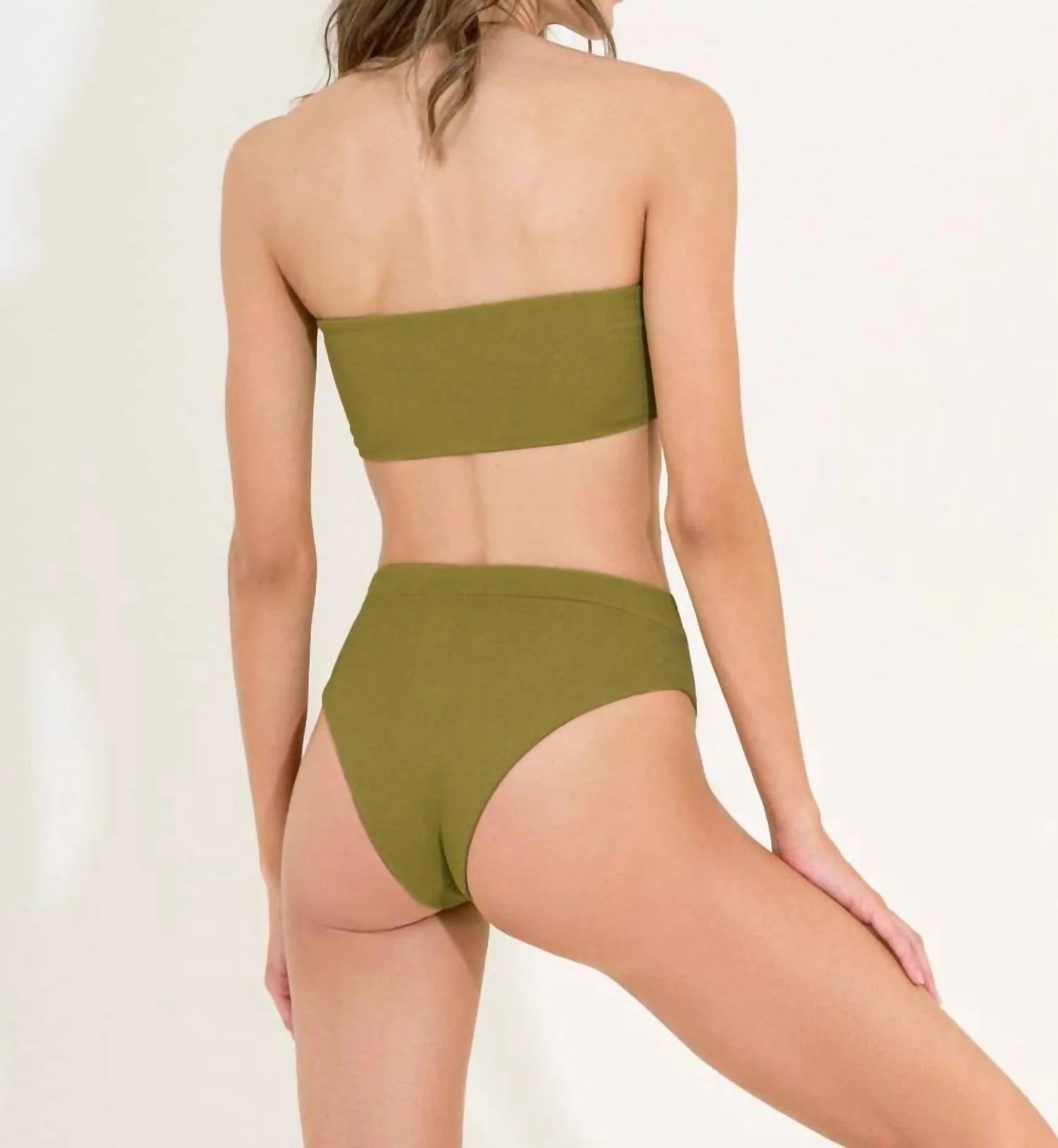 Flicker Bandeau Top In Olive Green - Image 2