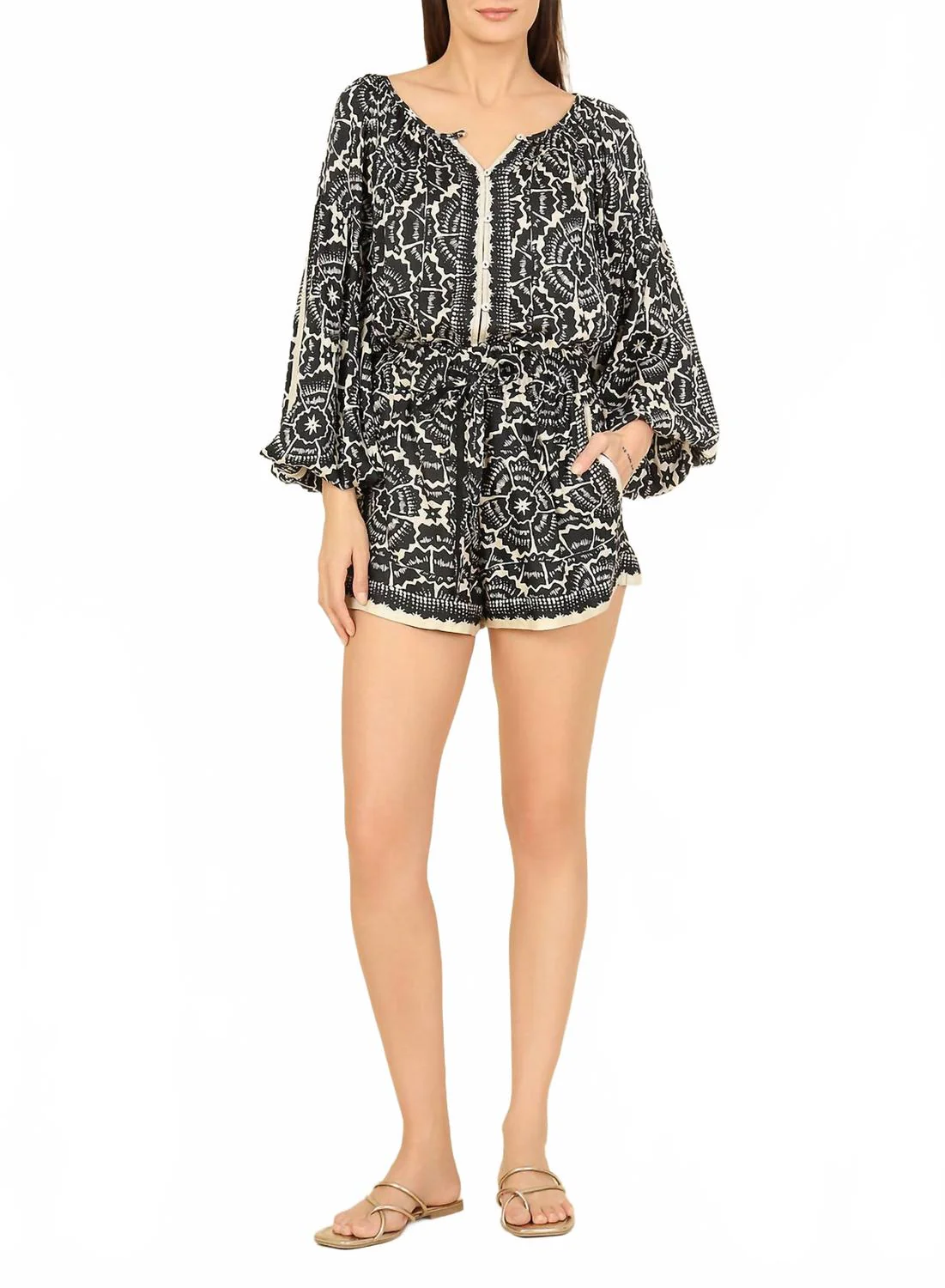 Flora Loop Button Blouse In Carmen Graphite