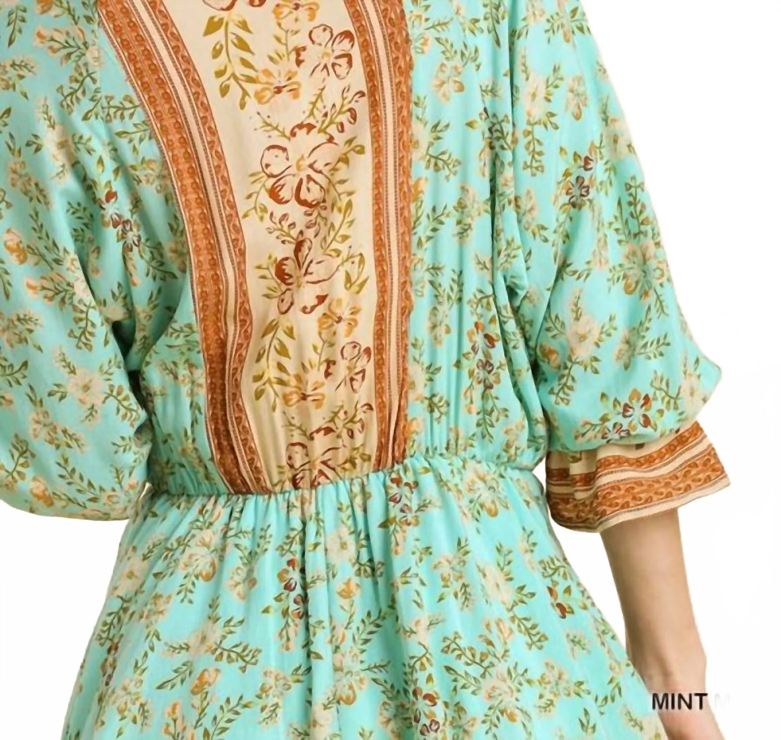 Floral Border Print Layered Dress In Mint - Image 5
