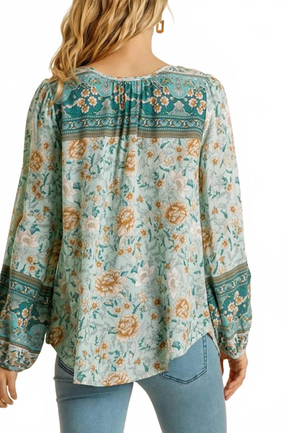 Floral Border Print Top In Mint - Image 3