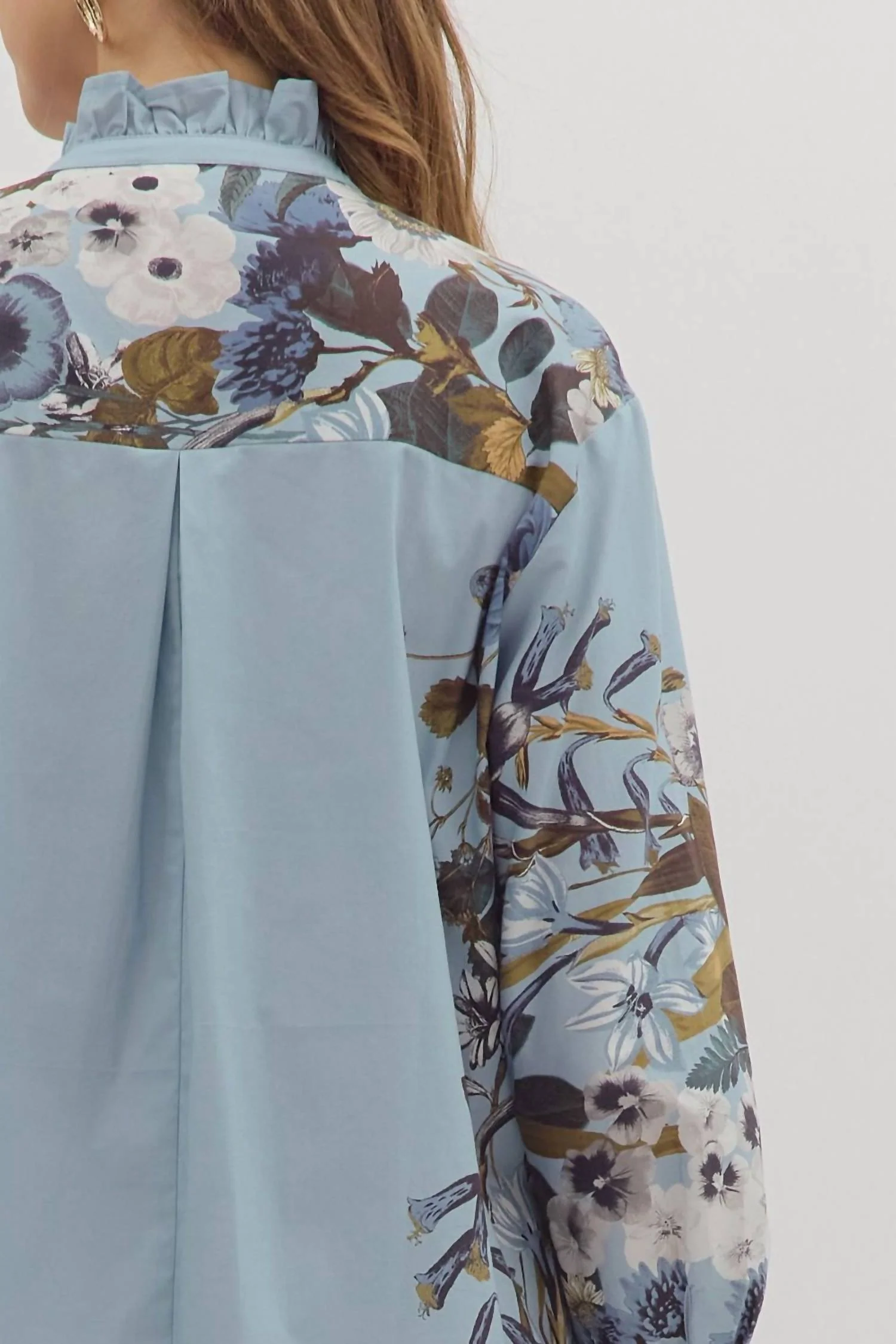Floral Button Down Blouse In Blue - Image 4
