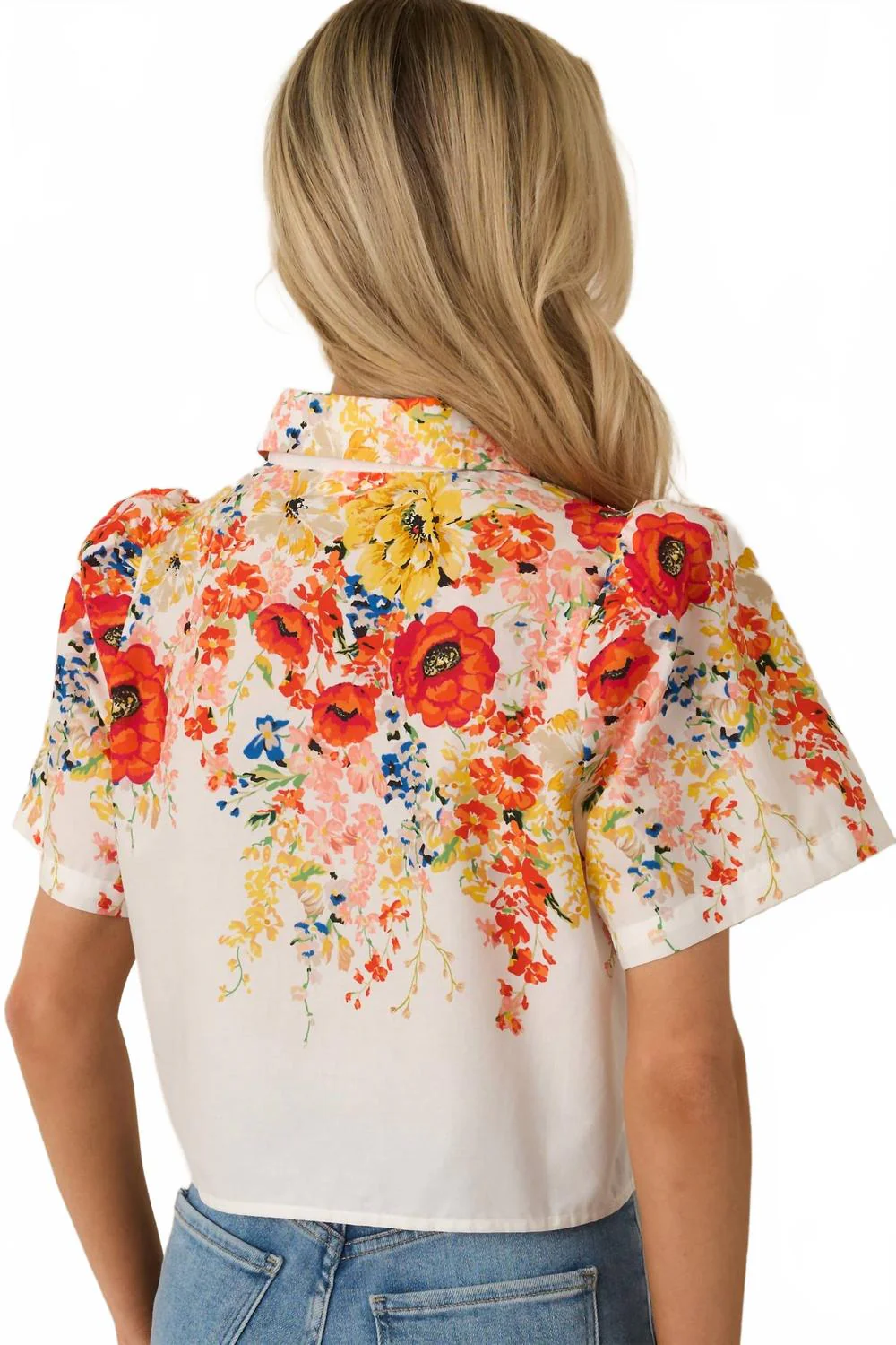 Floral Button Up Top With Skirt Set In White - Image 5