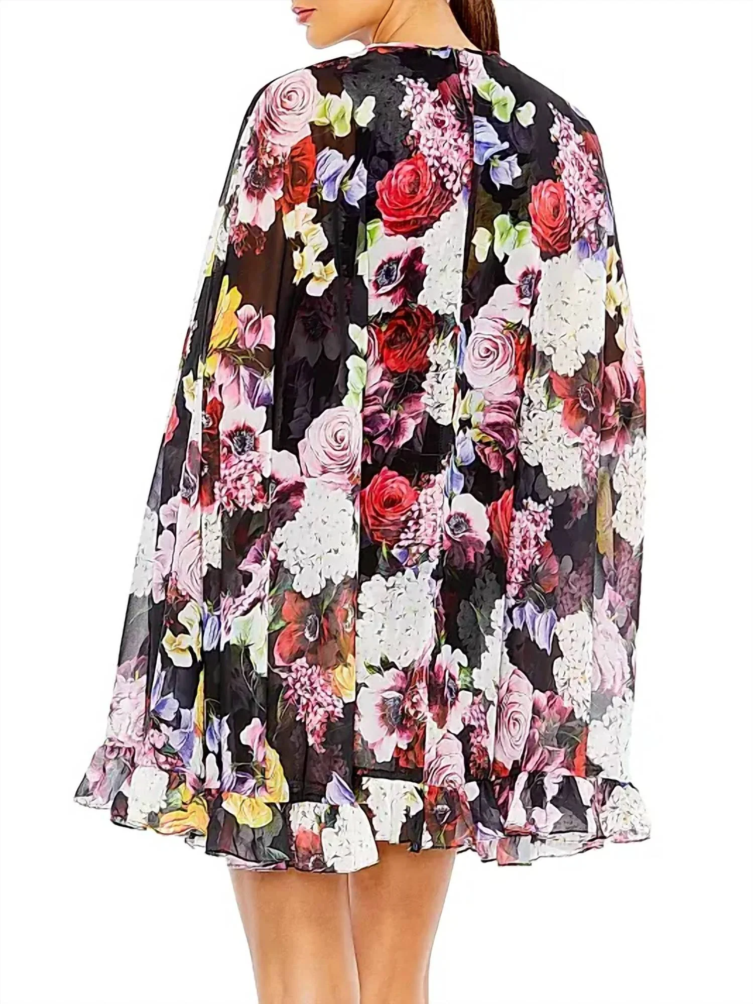 Floral Cape Mini Dress In Black - Image 2