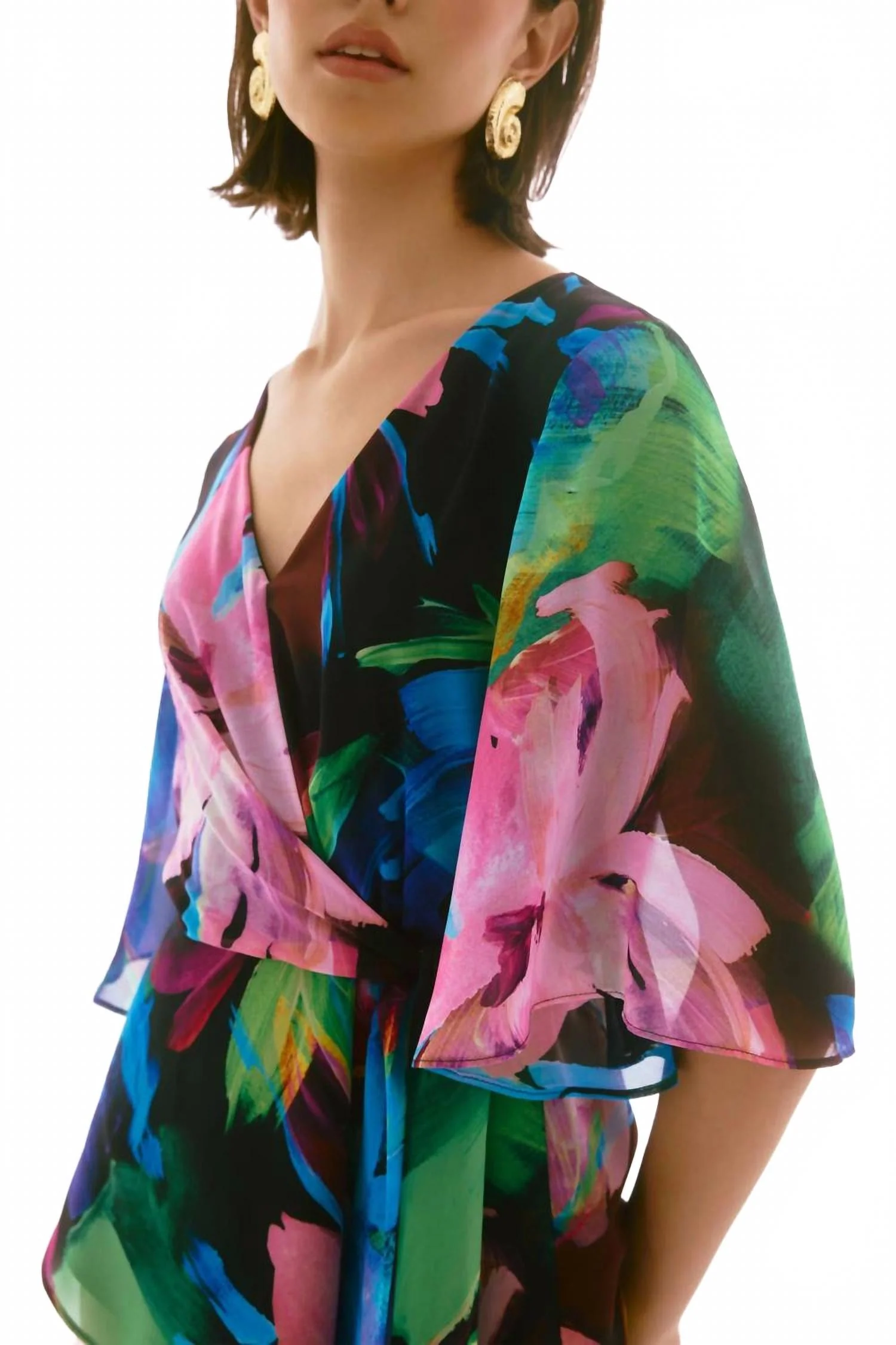 Floral Chiffon Peplum Top In Black/multi - Image 5