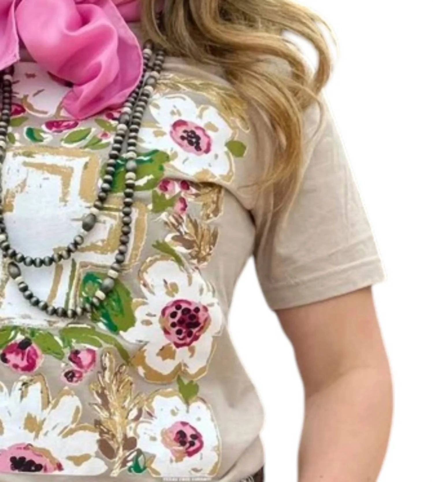 Floral Cross Tee In Gold - Image 2