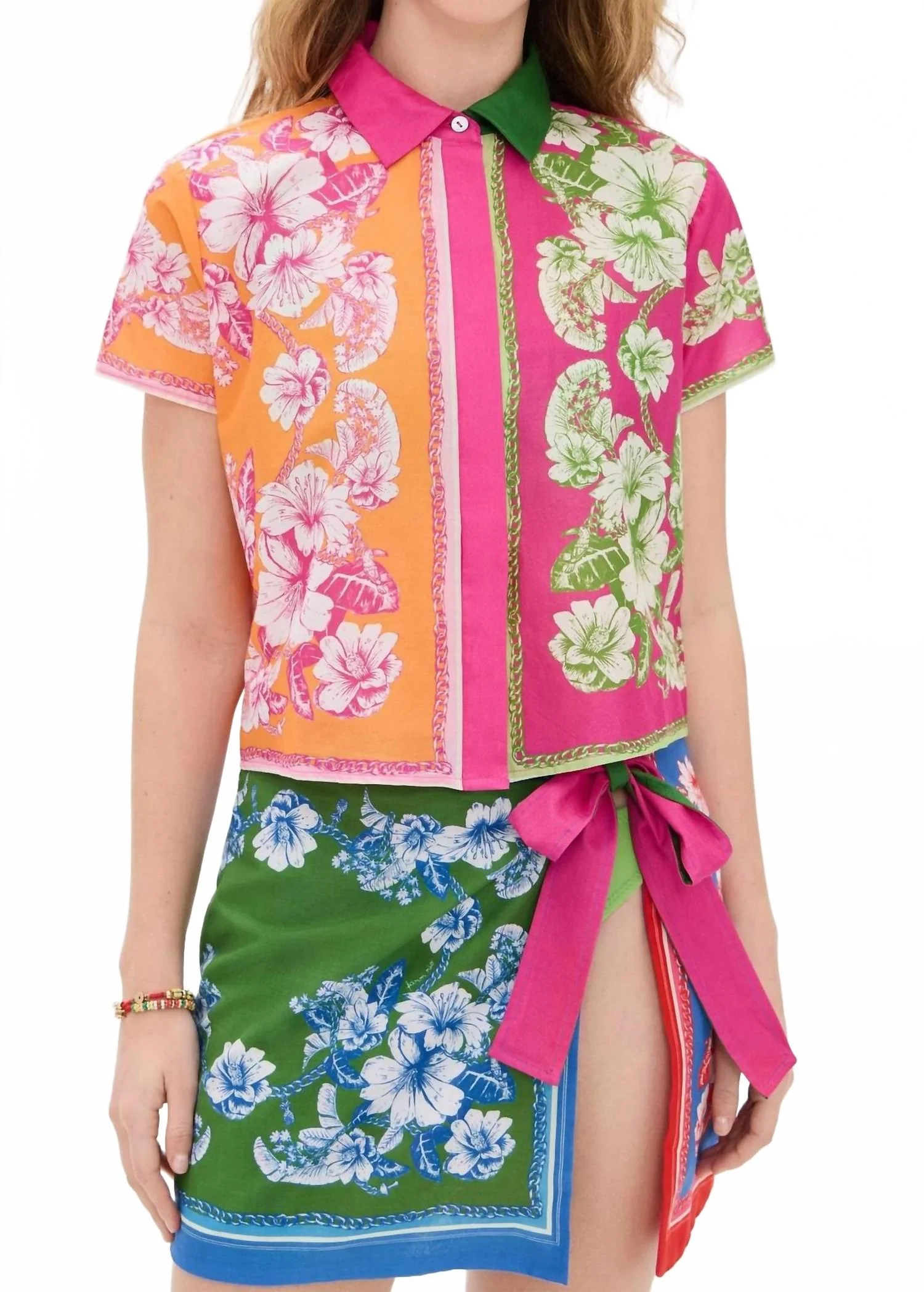 Floral Elegance Mixed Scarves Shirt In Mulitcolor - Image 4