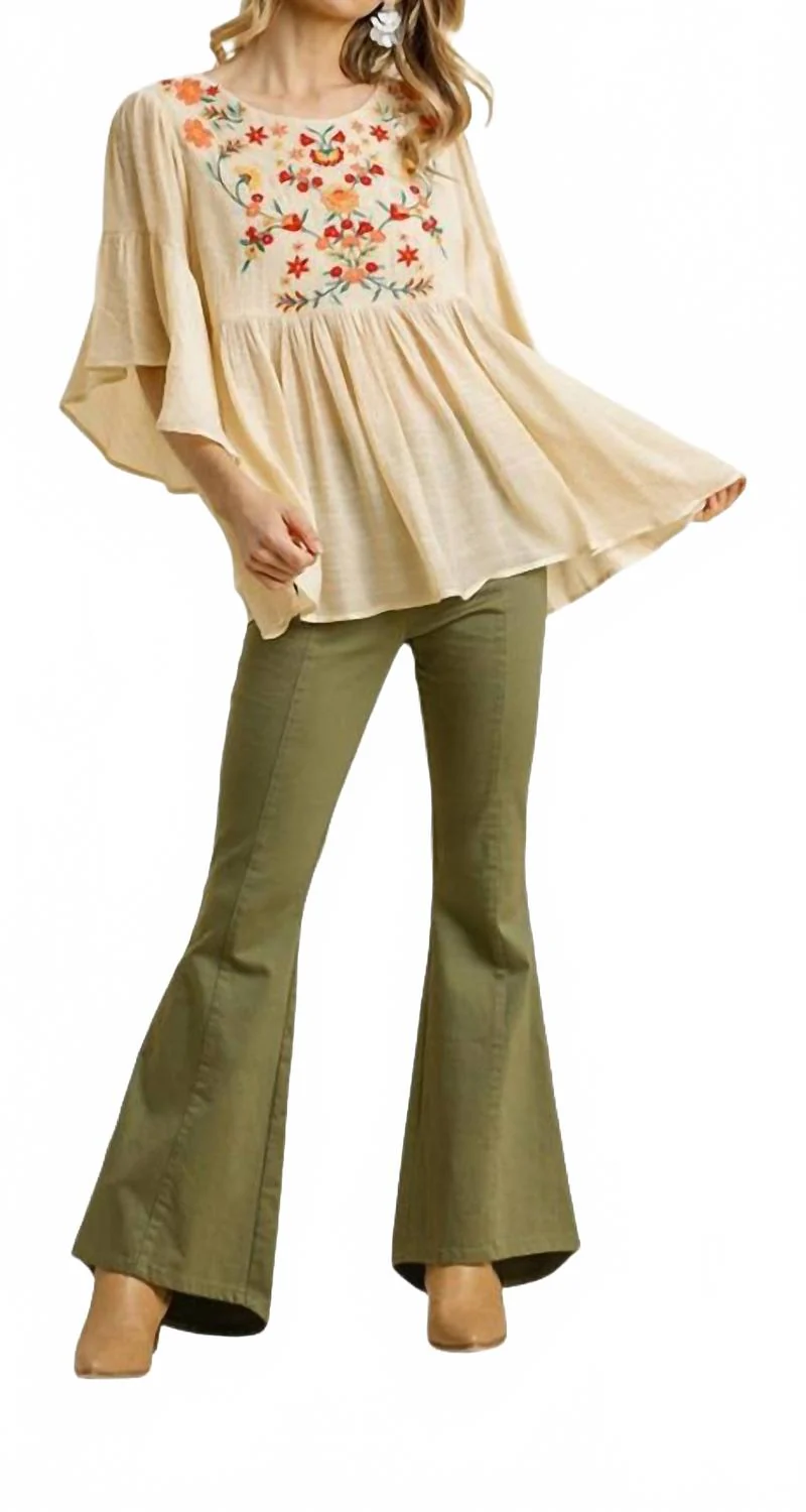 Floral Embroidered Babydoll Top In Natural - Image 4
