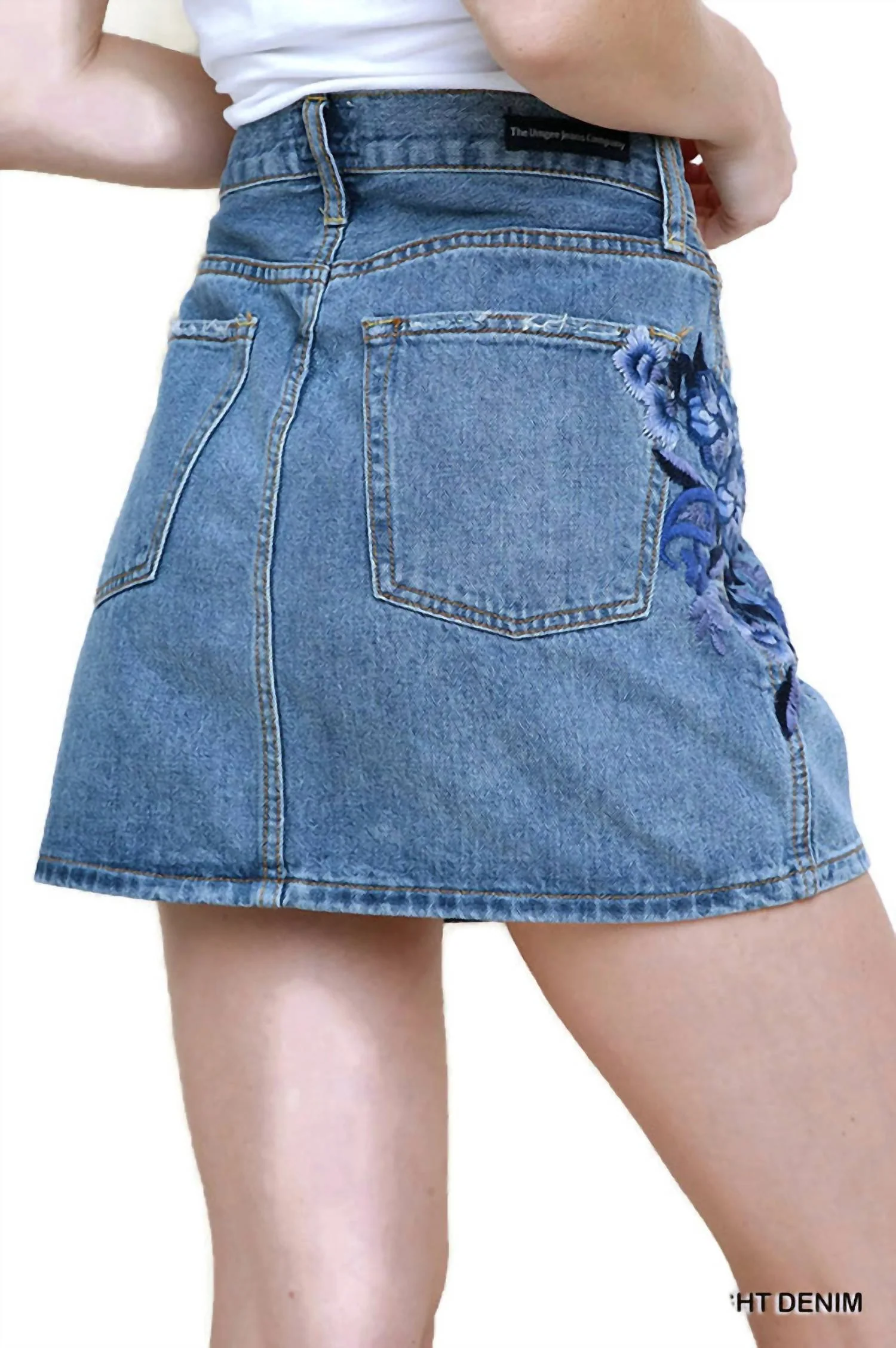 Floral Embroidered Mini Skirt In Light Denim - Image 3