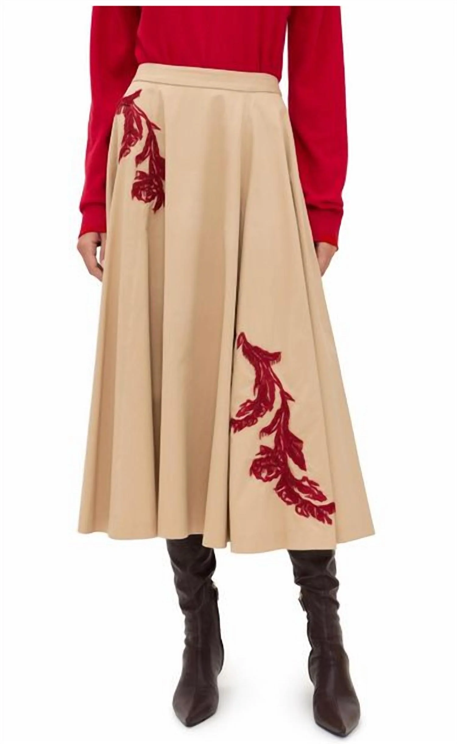Floral Embroidered Rizzo Skirt In Khaki/cherry Rose - Image 2