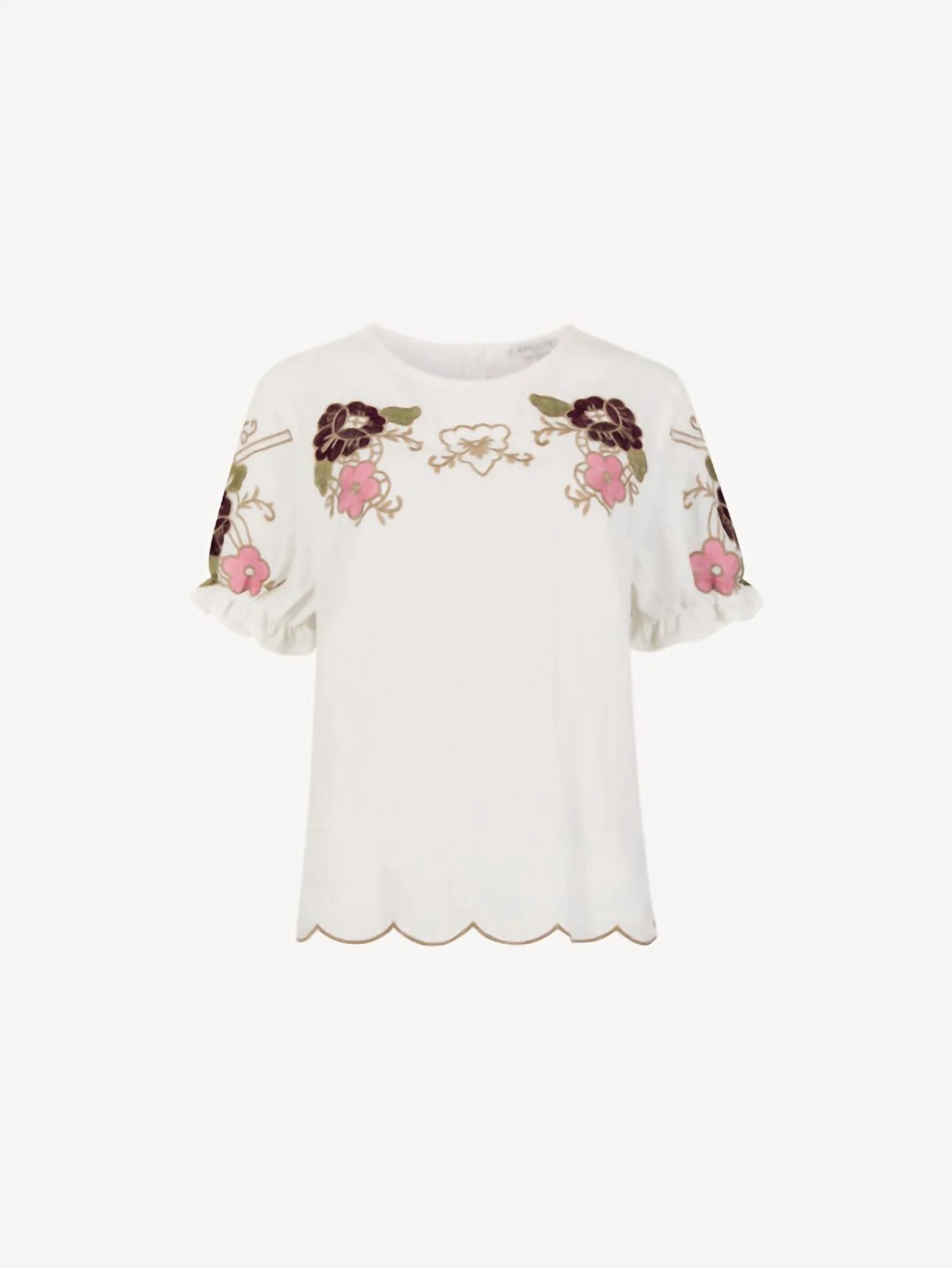 Floral Embroidered Ruffle Sleeve Top In White - Image 5