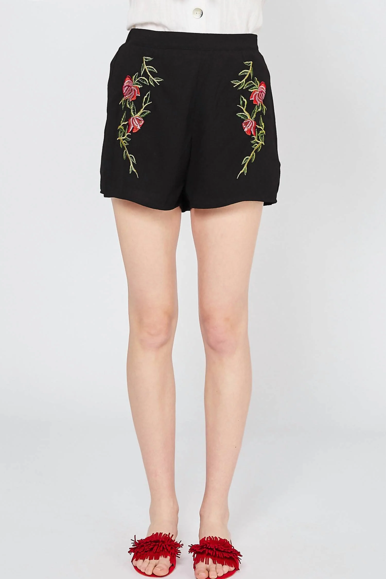 Floral Embroidered Shorts In Black - Image 5