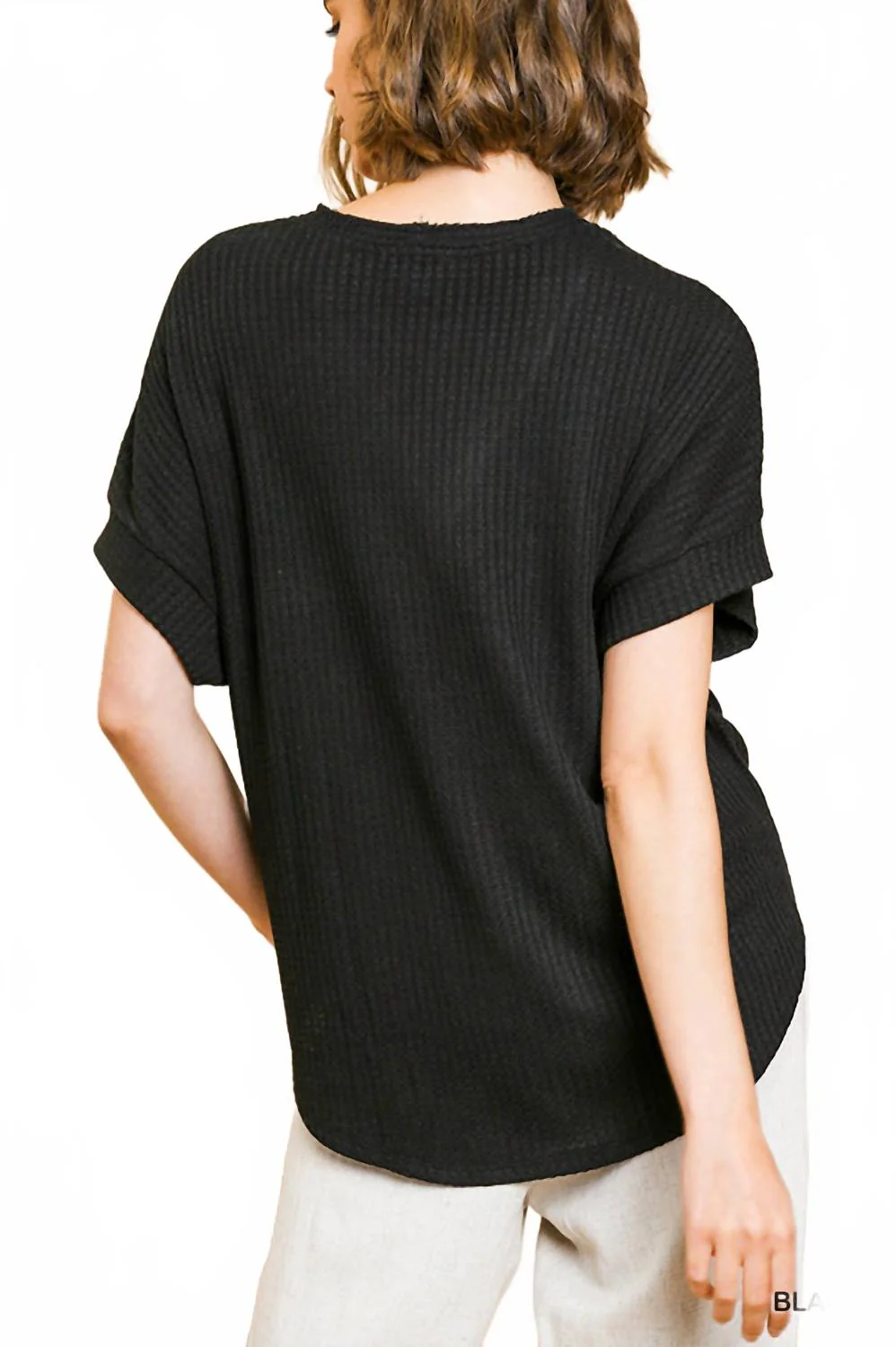 Floral Embroidered Waffle Knit Top In Black - Image 2