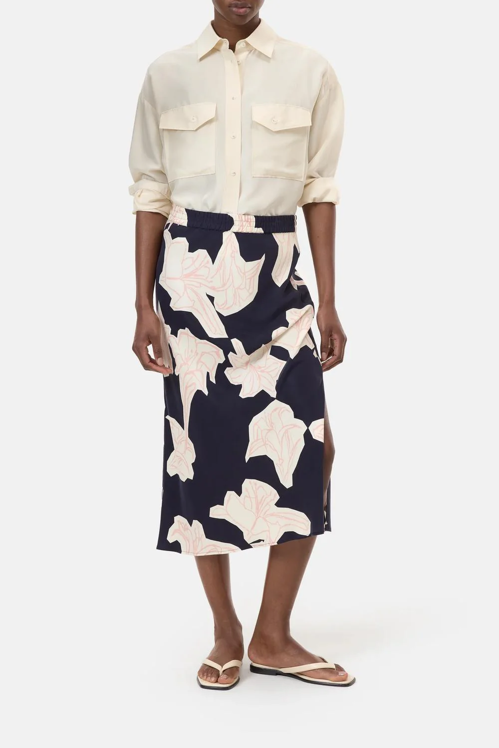 Floral Midi Skirt In Blue