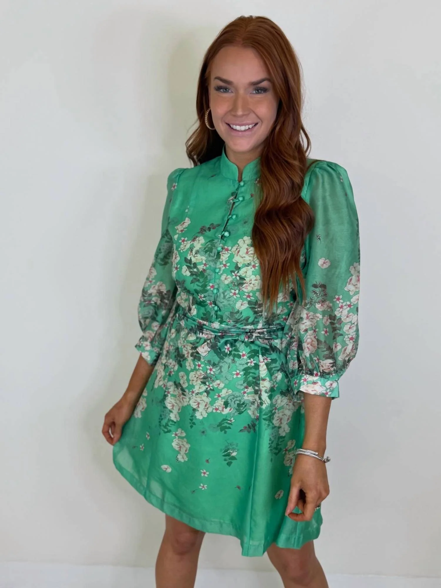 Floral Mini Dress In Emerald Green - Image 2