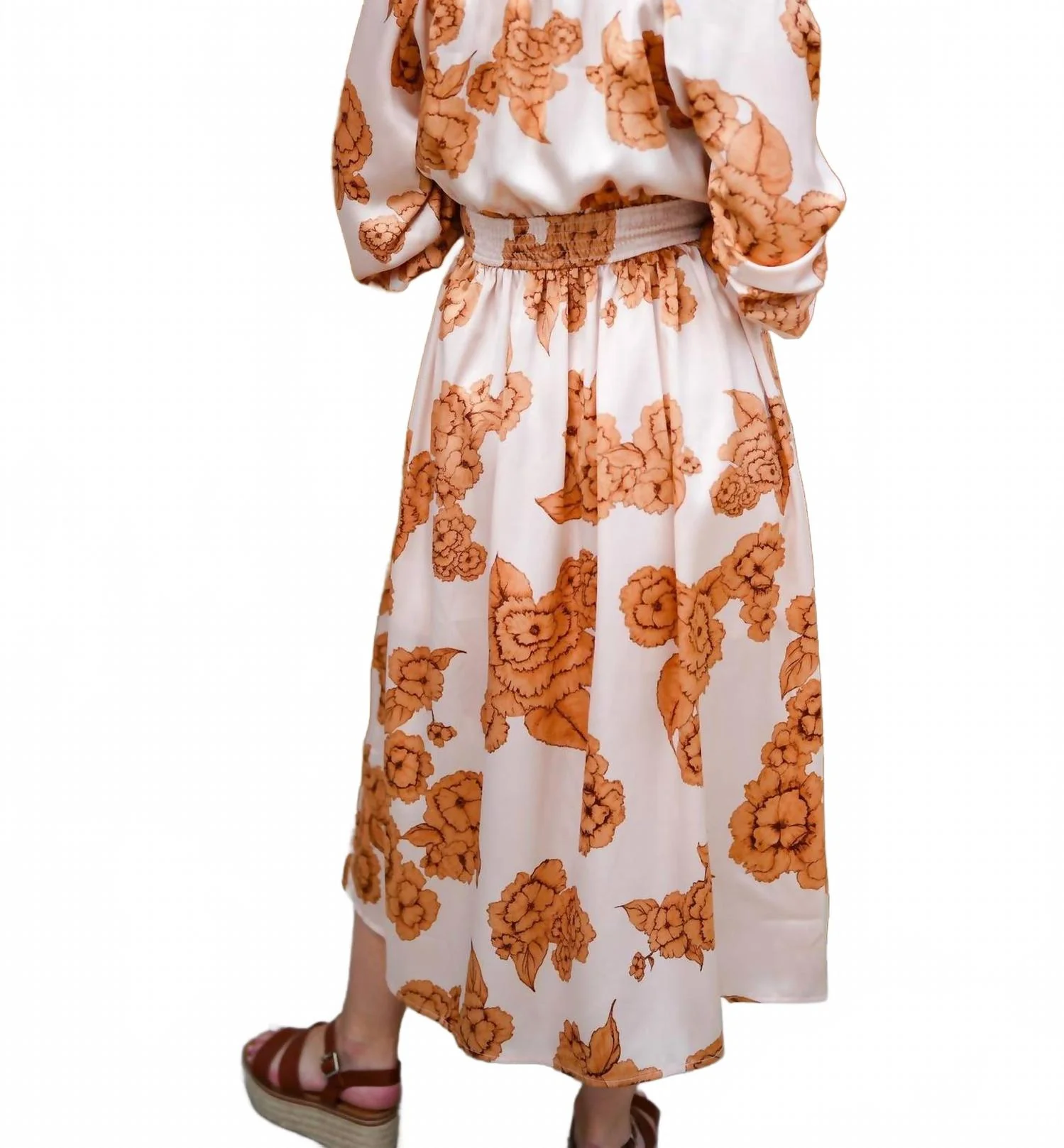 Floral Print Midi Dress In Warm Peach - Image 2