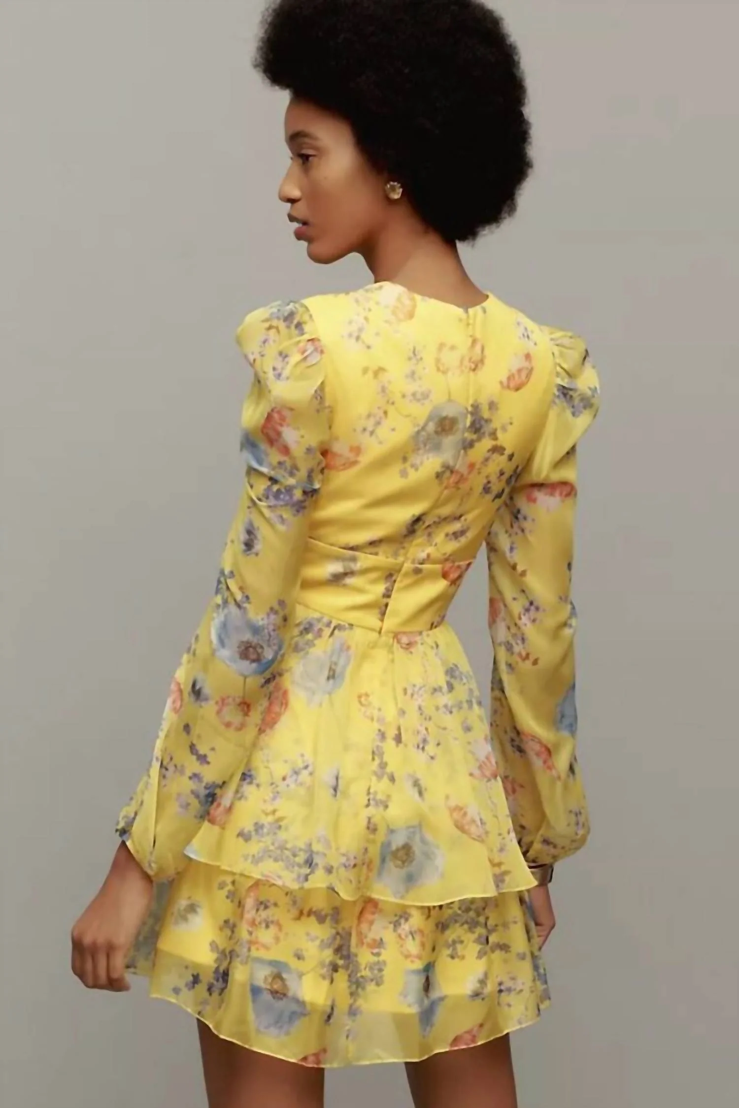Floral Ruffle Mini Dress In Yellow - Image 3
