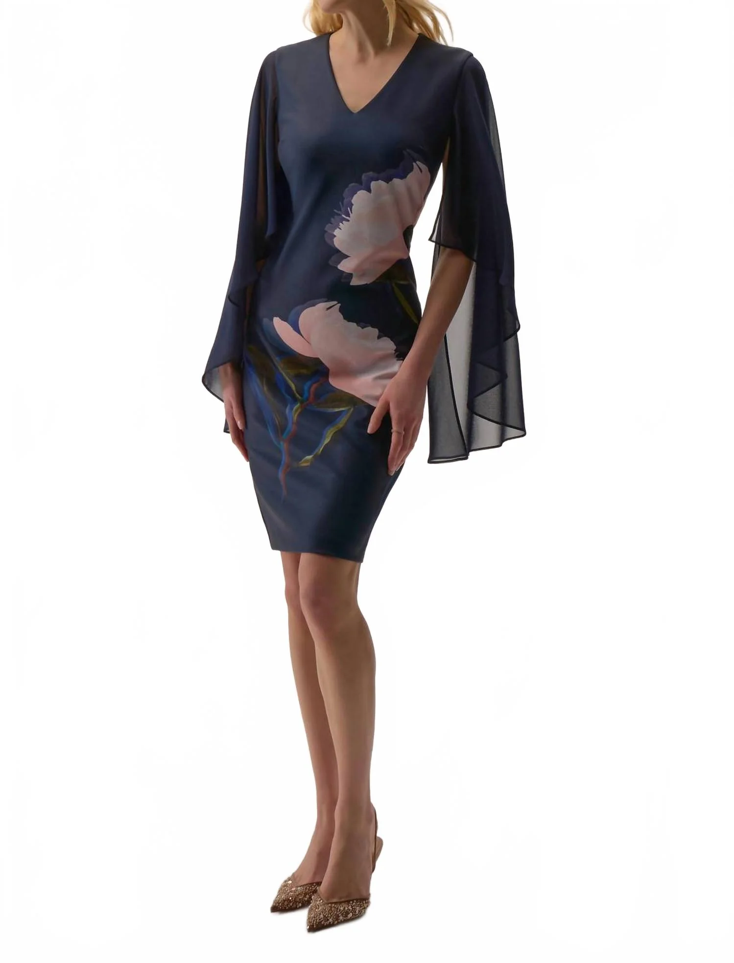 Floral Sheath Dress In Midnight Blue - Image 2