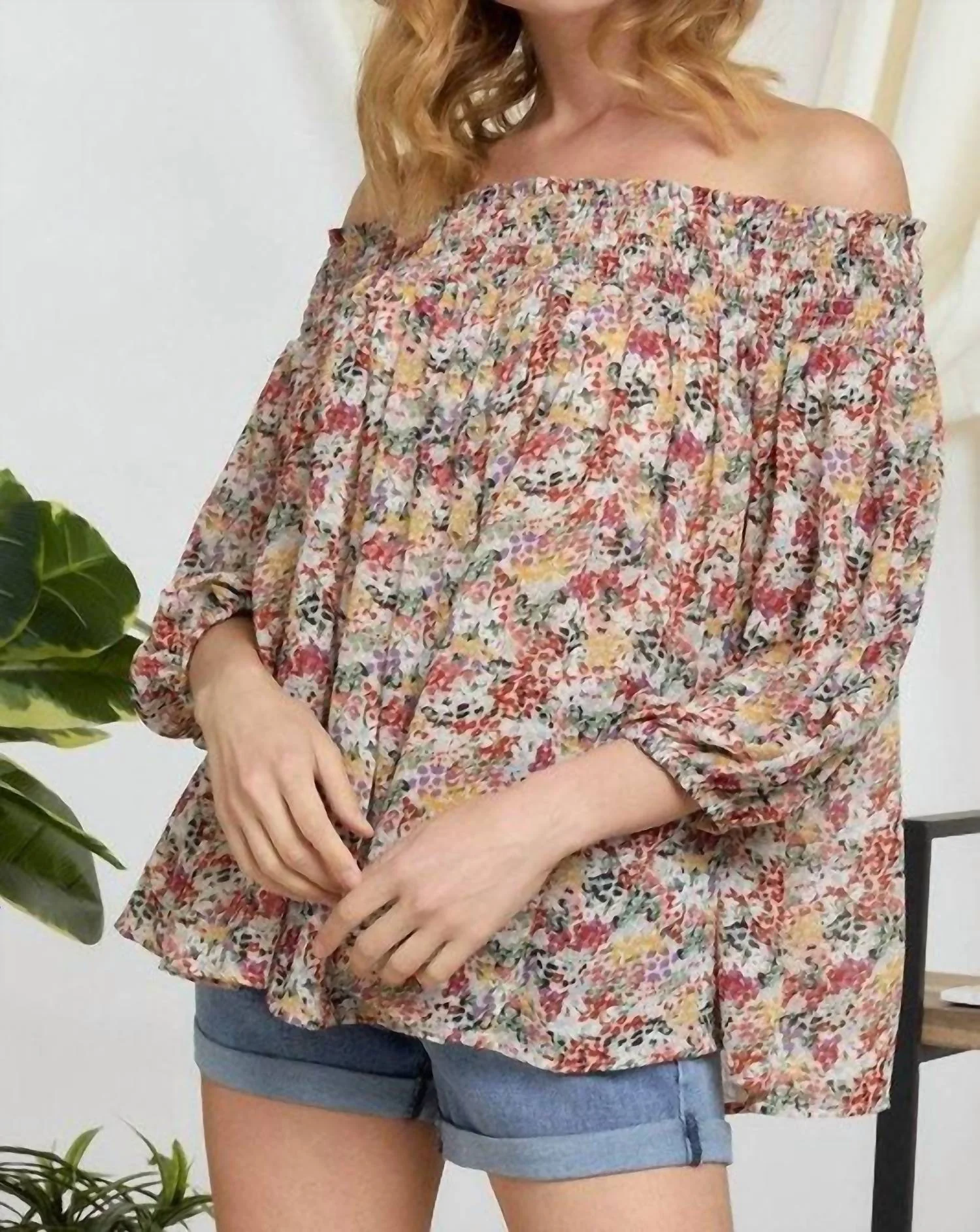 Floral Smocked Off Shoulder Top In Floral Multi