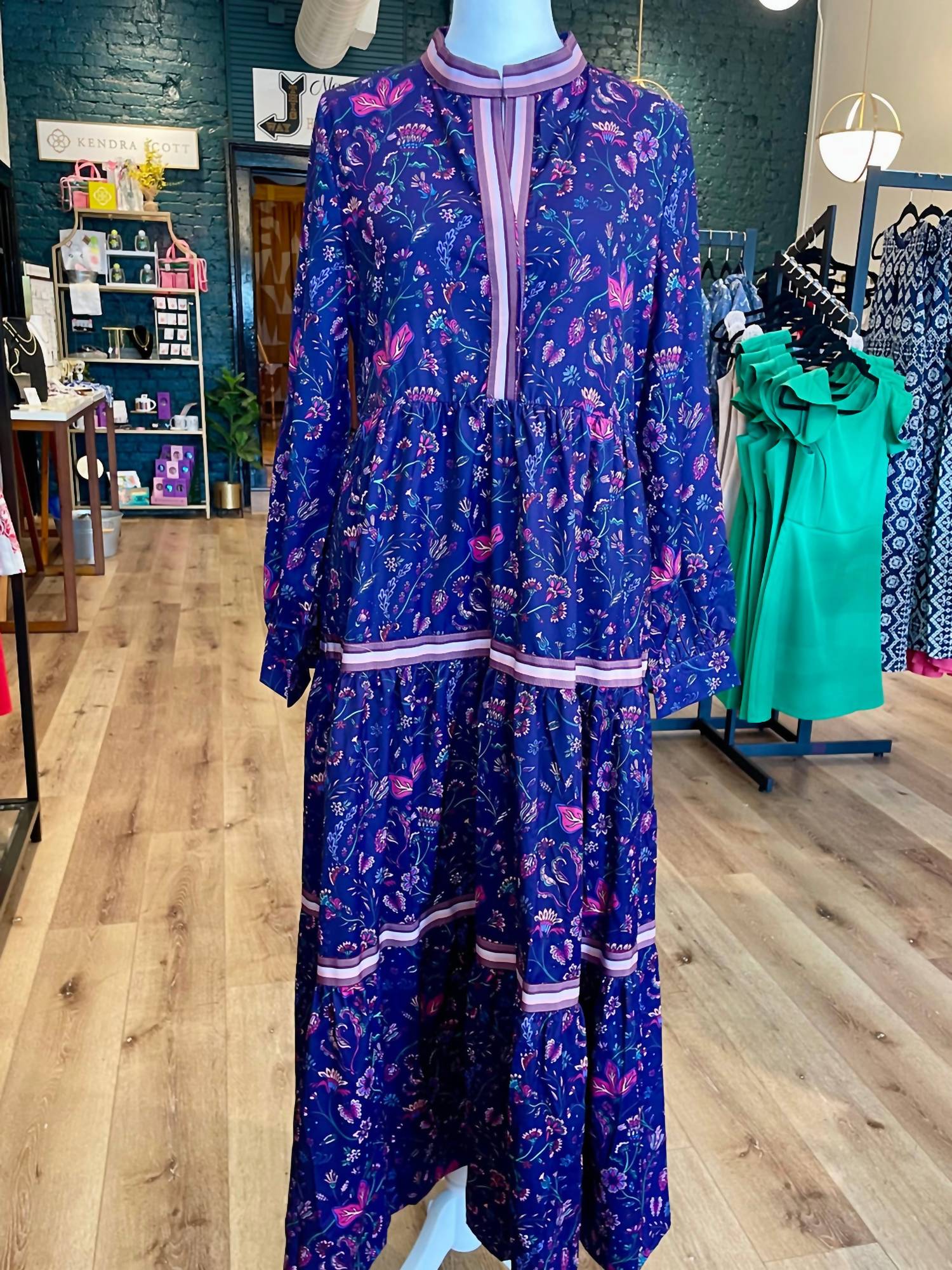 Floral Symphony Floral Long Sleeve Dress In Blue - Image 2