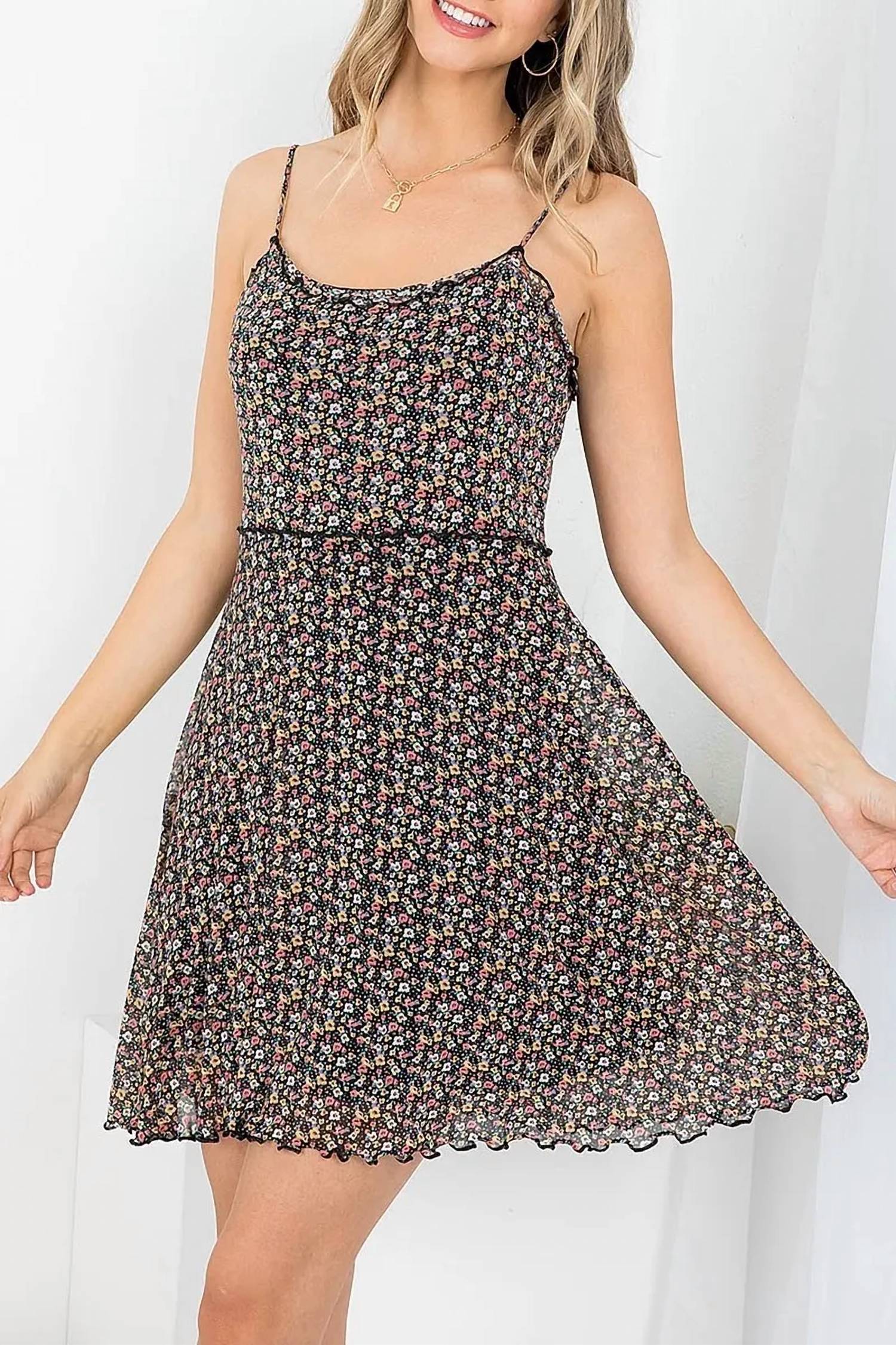 Floral Tank Dress In Black - Image 2