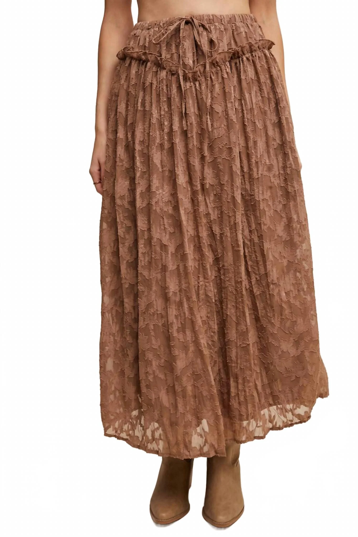 Floral Textured Maxi Skirt In Brown