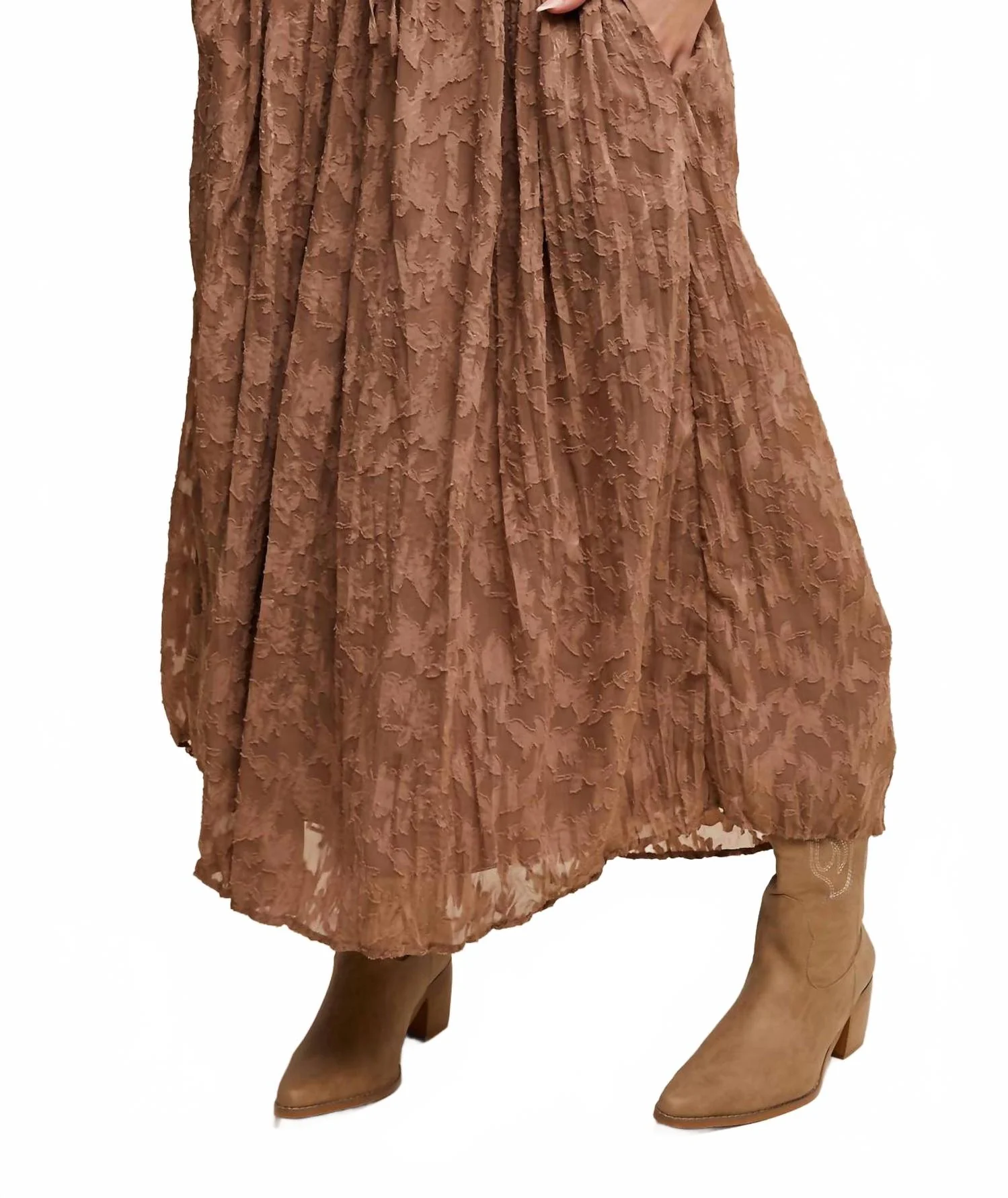 Floral Textured Maxi Skirt In Brown - Image 2