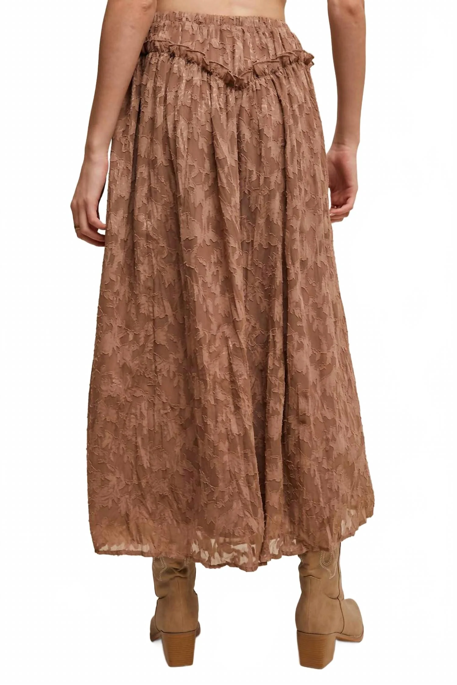 Floral Textured Maxi Skirt In Brown - Image 5