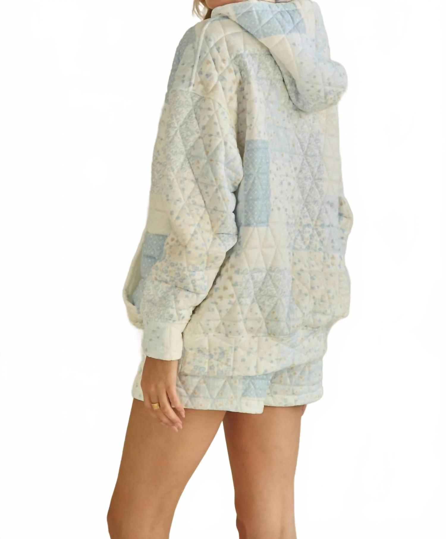 Floral Textured Oversized Hoodie In Blue Combo - Image 3