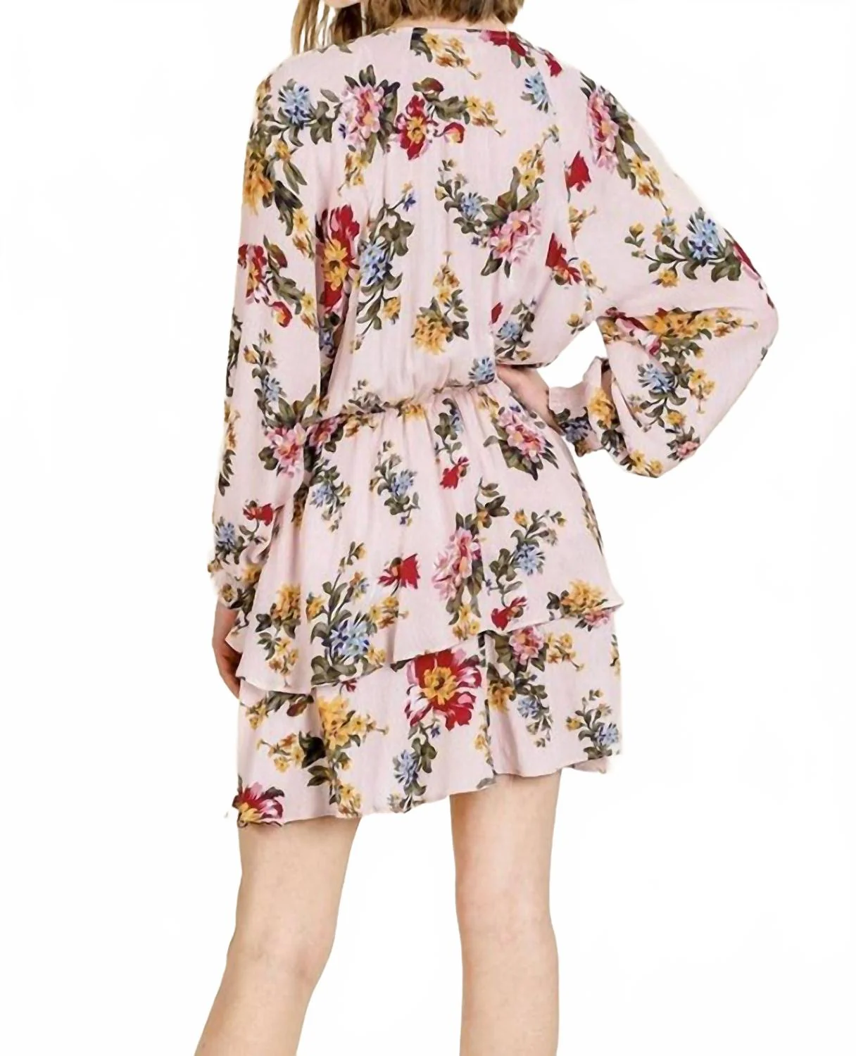 Floral Tiered Ruffle Hem Dress In Blush - Image 3