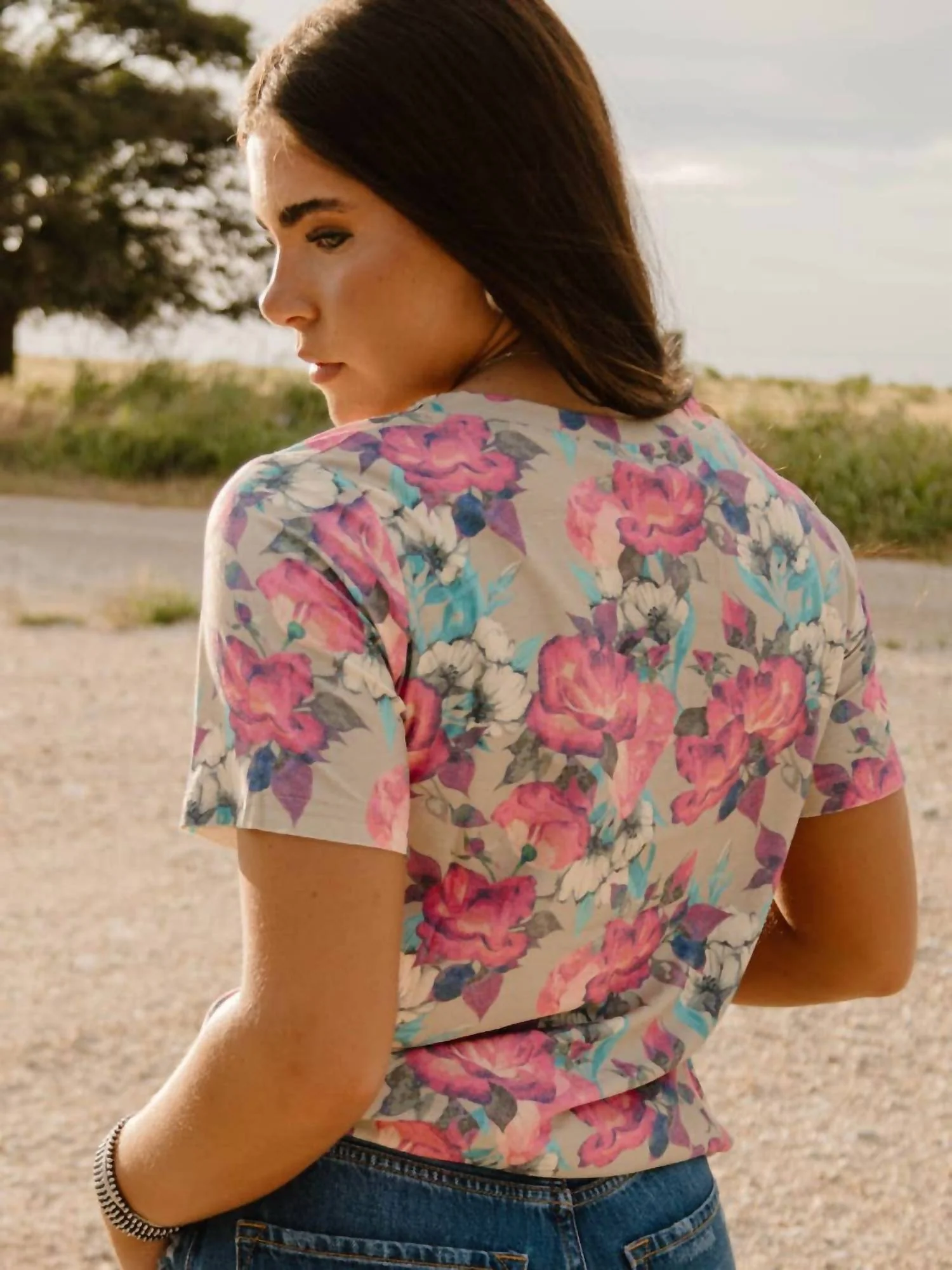 Floral V-Neck Boutique Top In Blush - Image 2