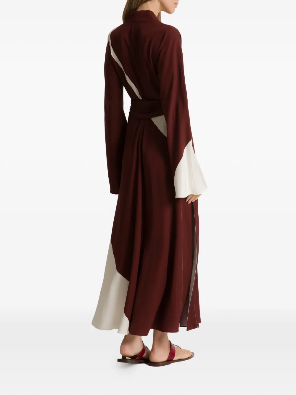 Flowing Midi Dress with Deep V-Neckline and Color-Block Design - Image 3