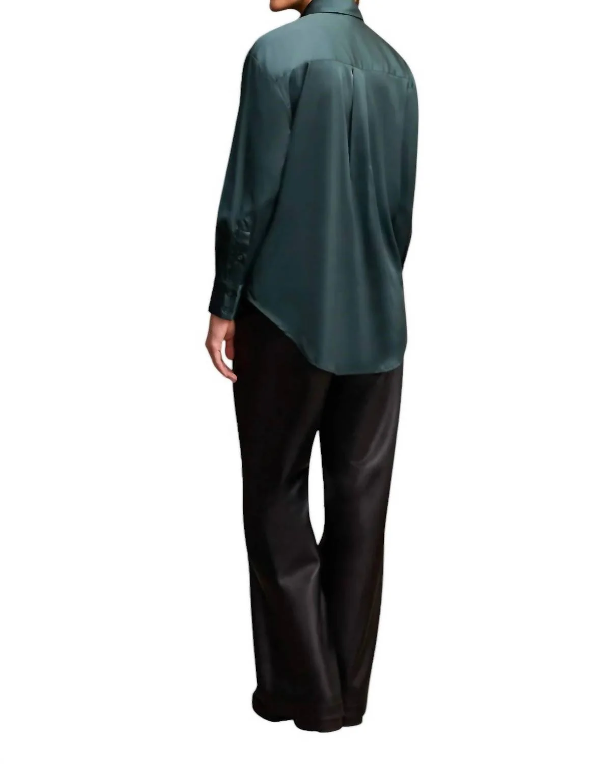 Flowy Satin Button-Up Shirt In Alpine Green - Image 3