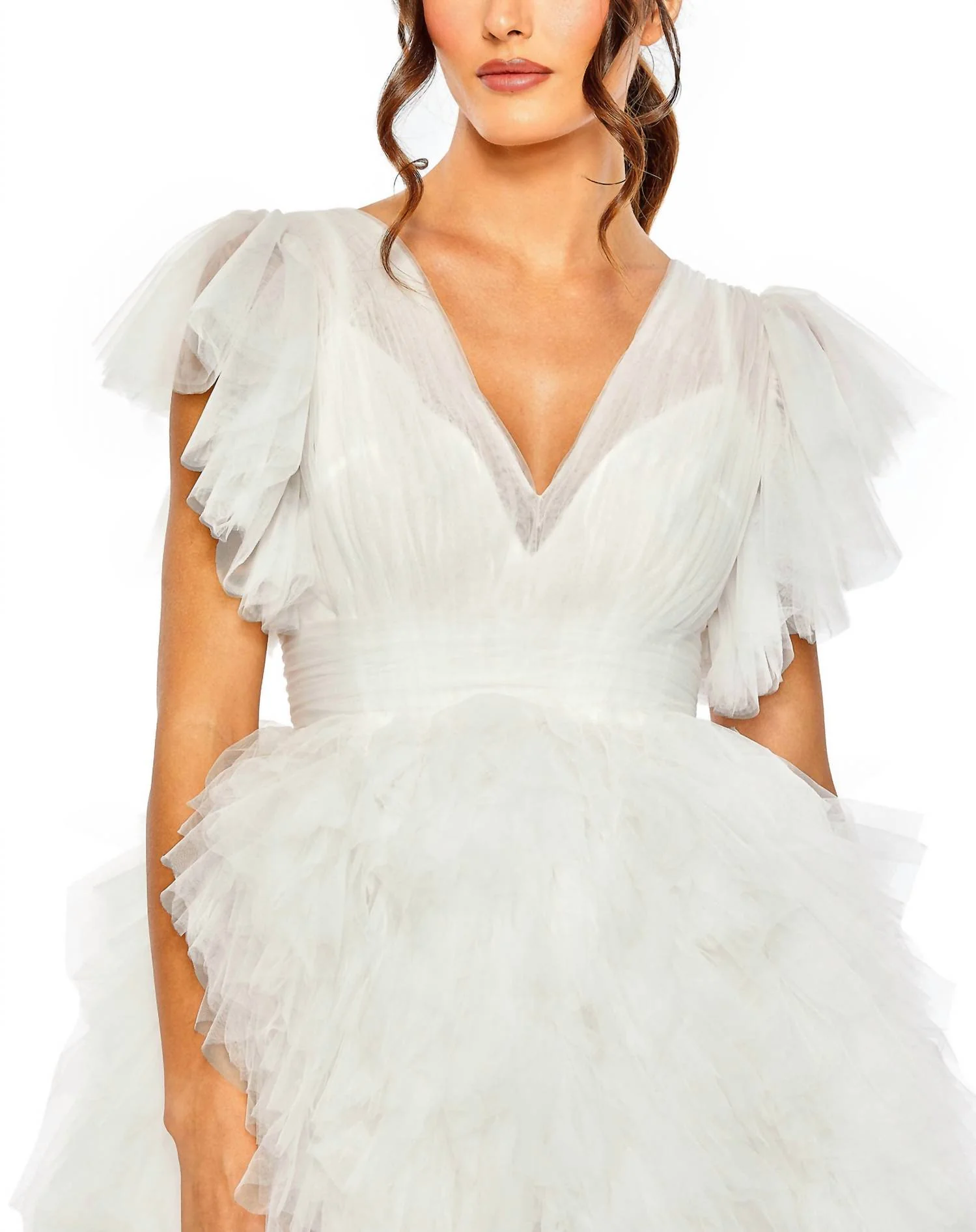 Flutter Ruffle Tiered Tulle Dress In White - Image 3